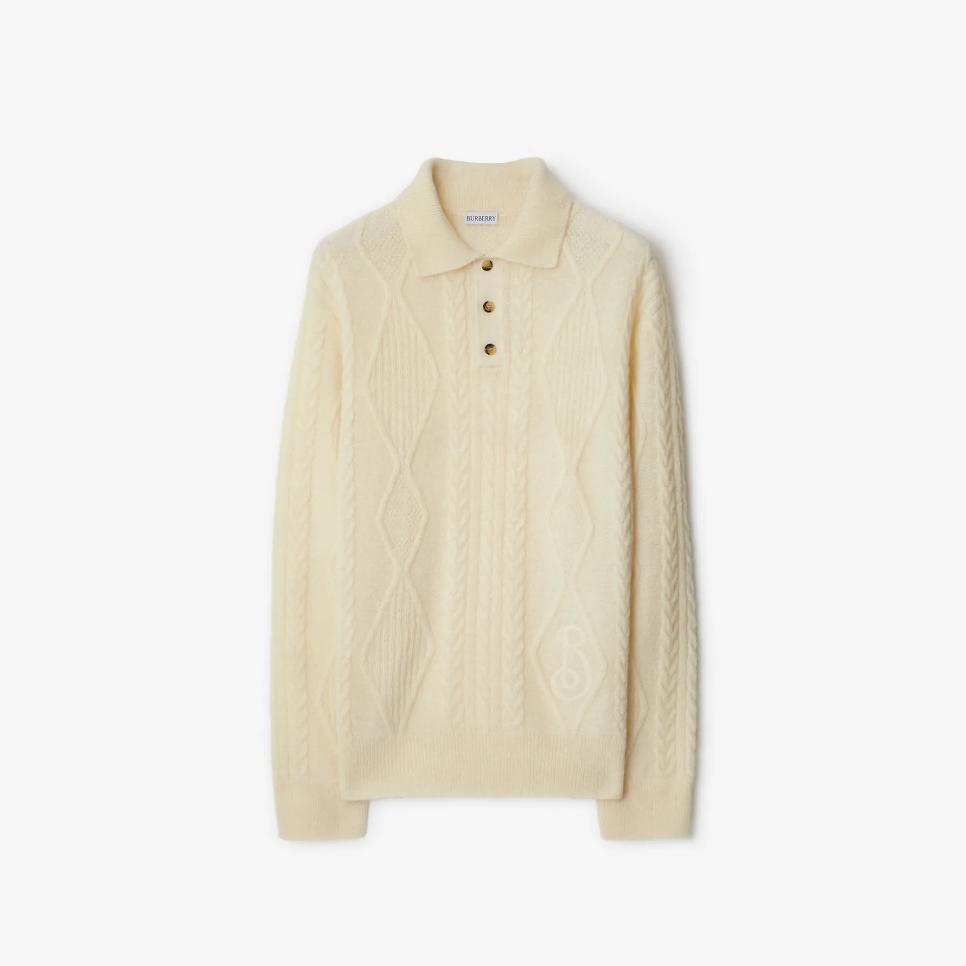 Cheap Burberry Aran Wool Blend Polo Shirt Snow