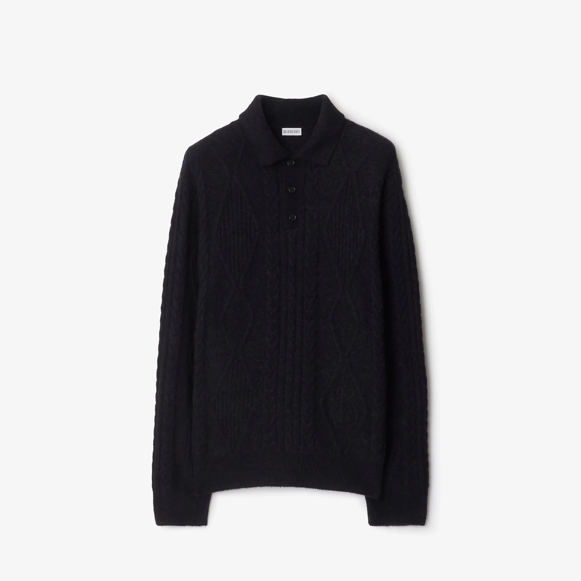 Store Burberry Aran Wool Blend Polo Shirt Coal