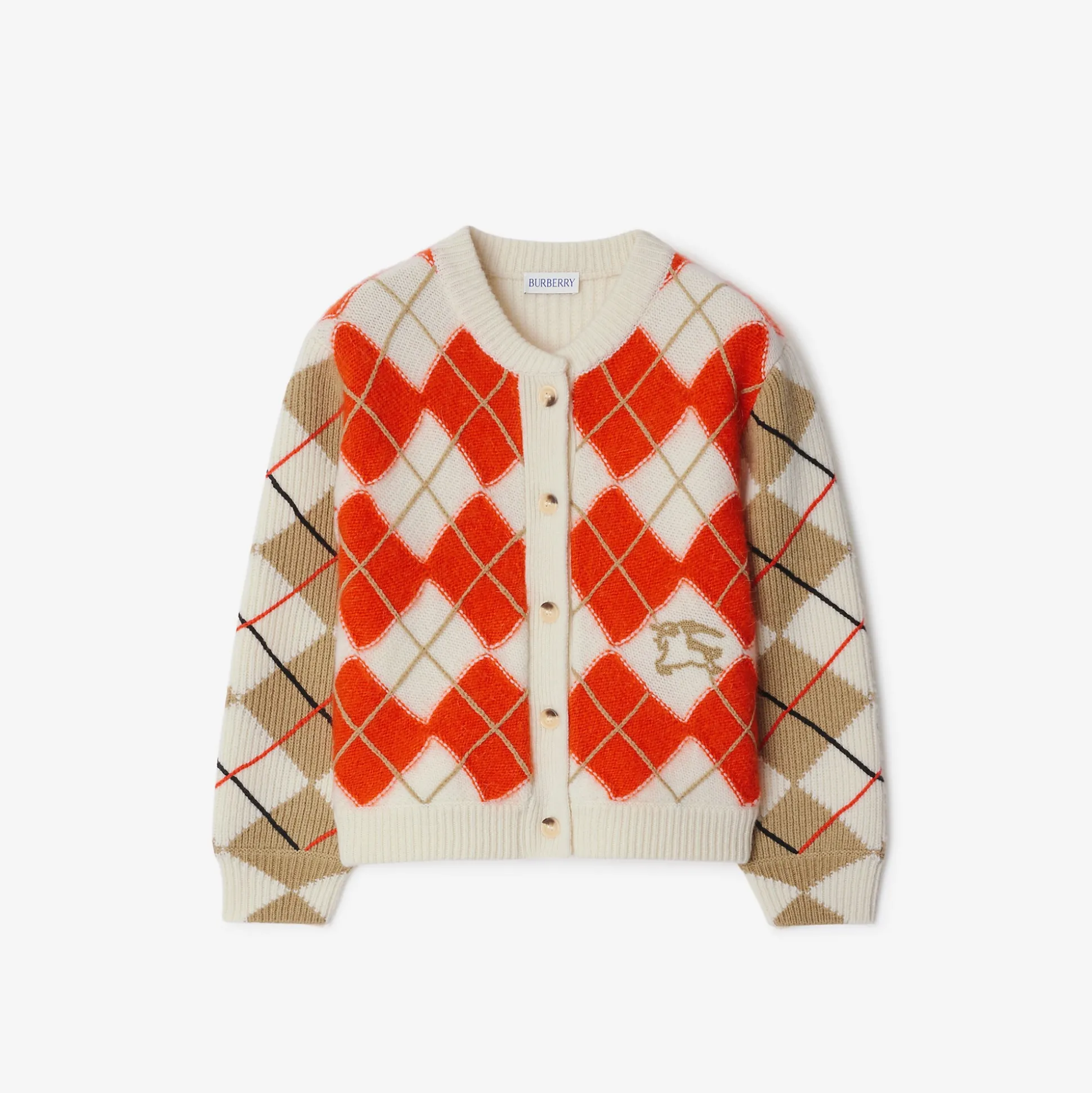 Shop Burberry Argyle Wool Cardigan Orangered