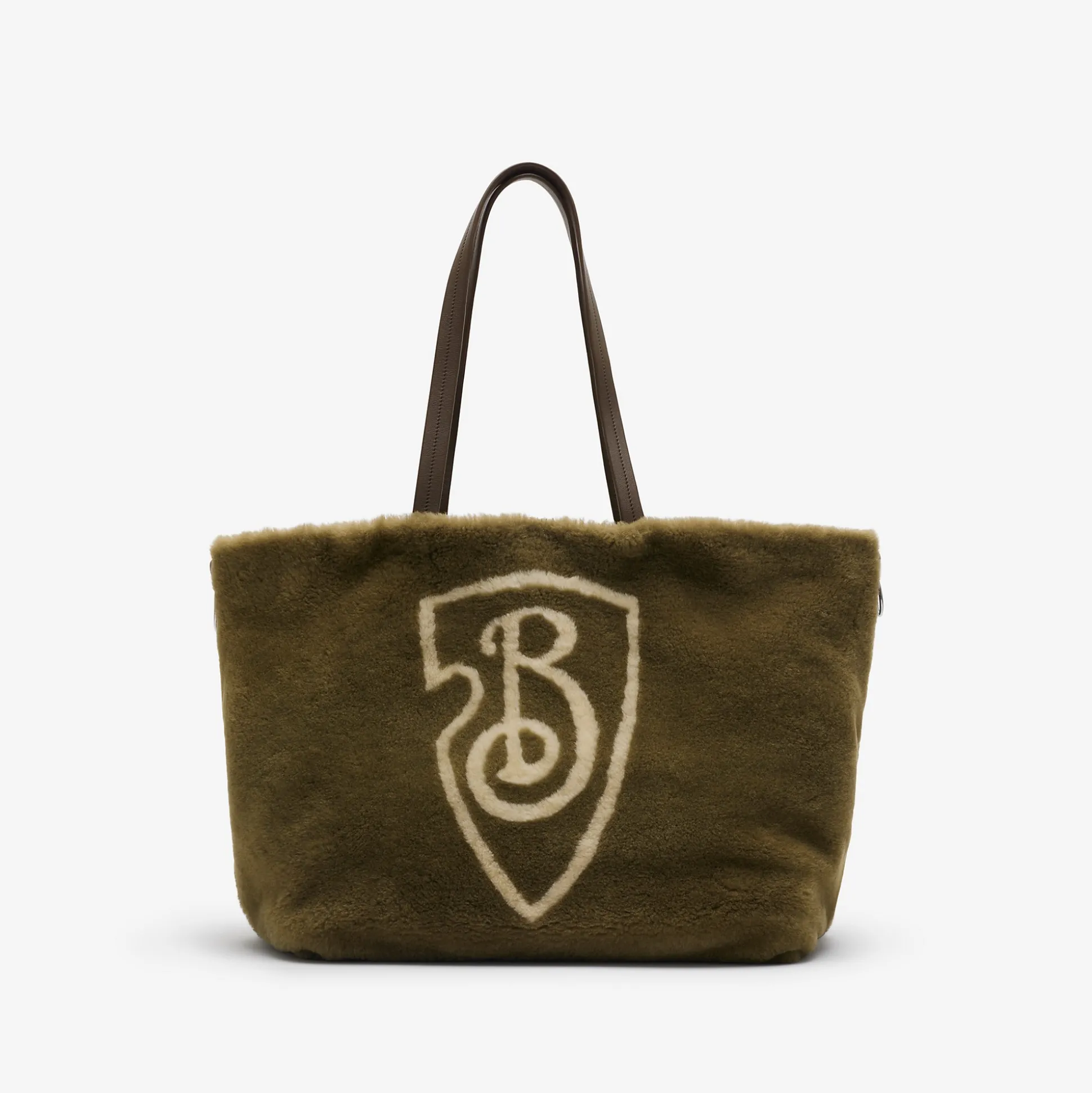 Best Burberry B Shield Tote Olive/cream