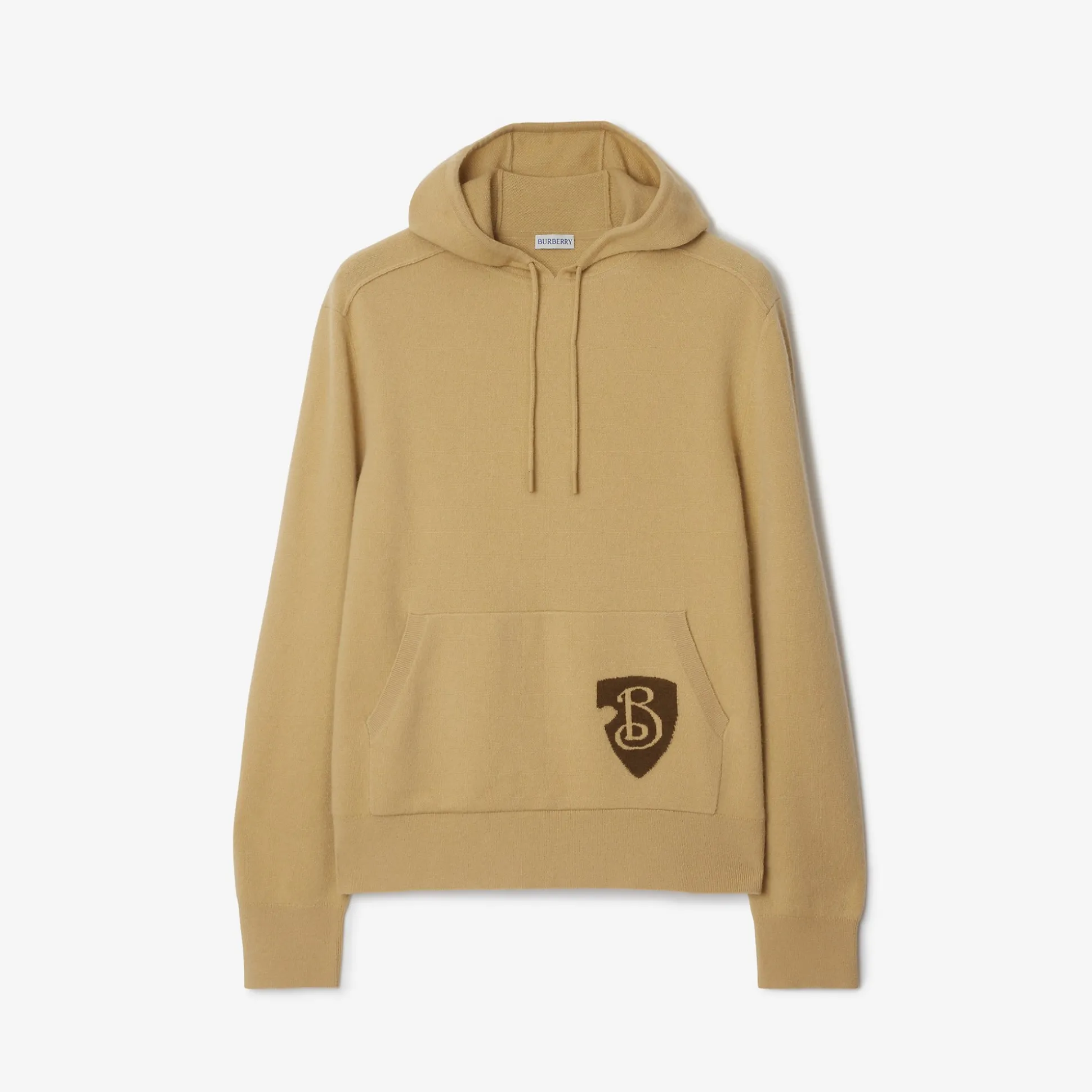 Hot Burberry B Shield Wool Blend Hoodie Sand