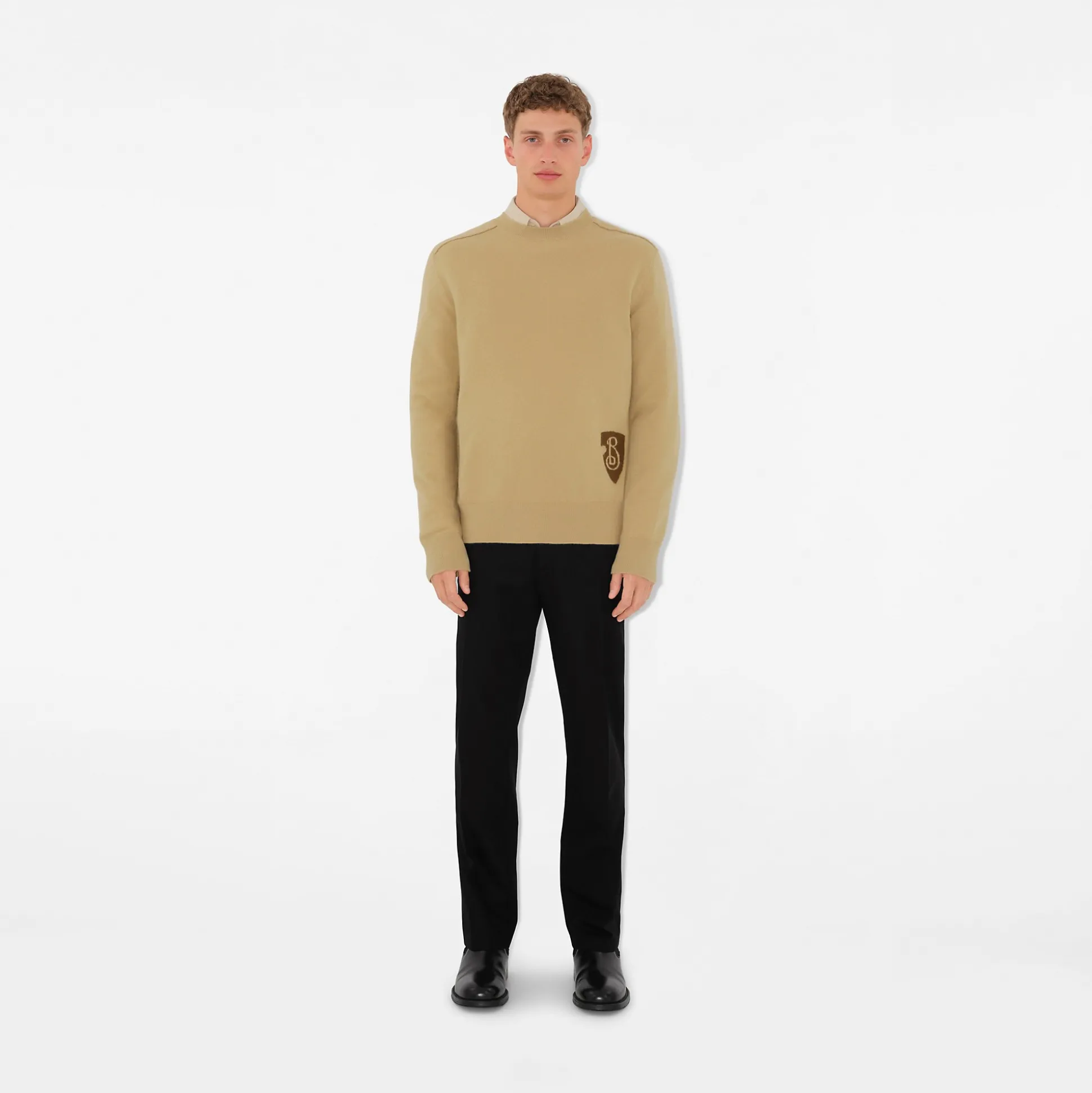 Sale Burberry B Shield Wool Blend Sweater Sand