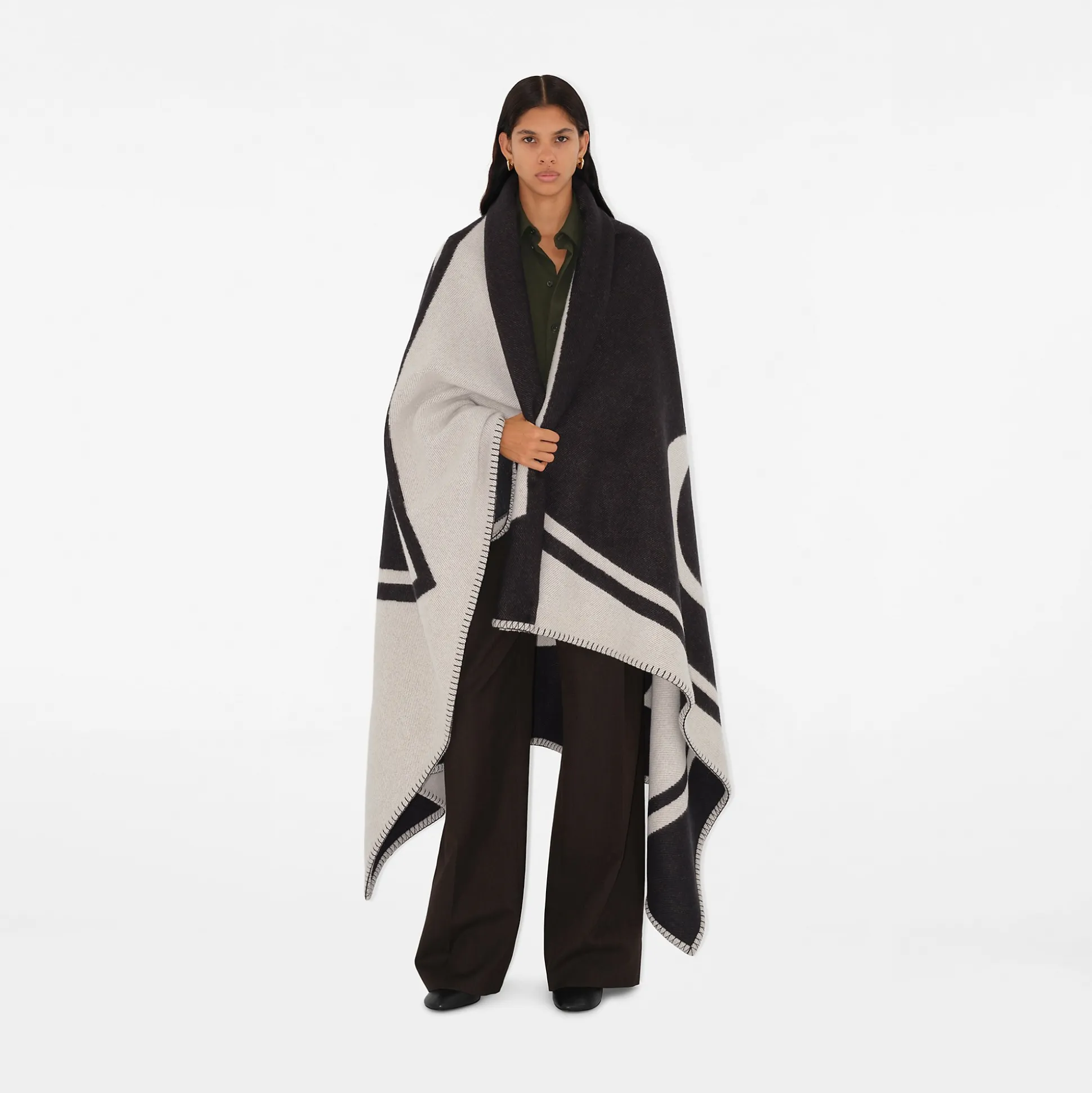 Cheap Burberry B Shield Wool Cashmere Blanket Monochrome