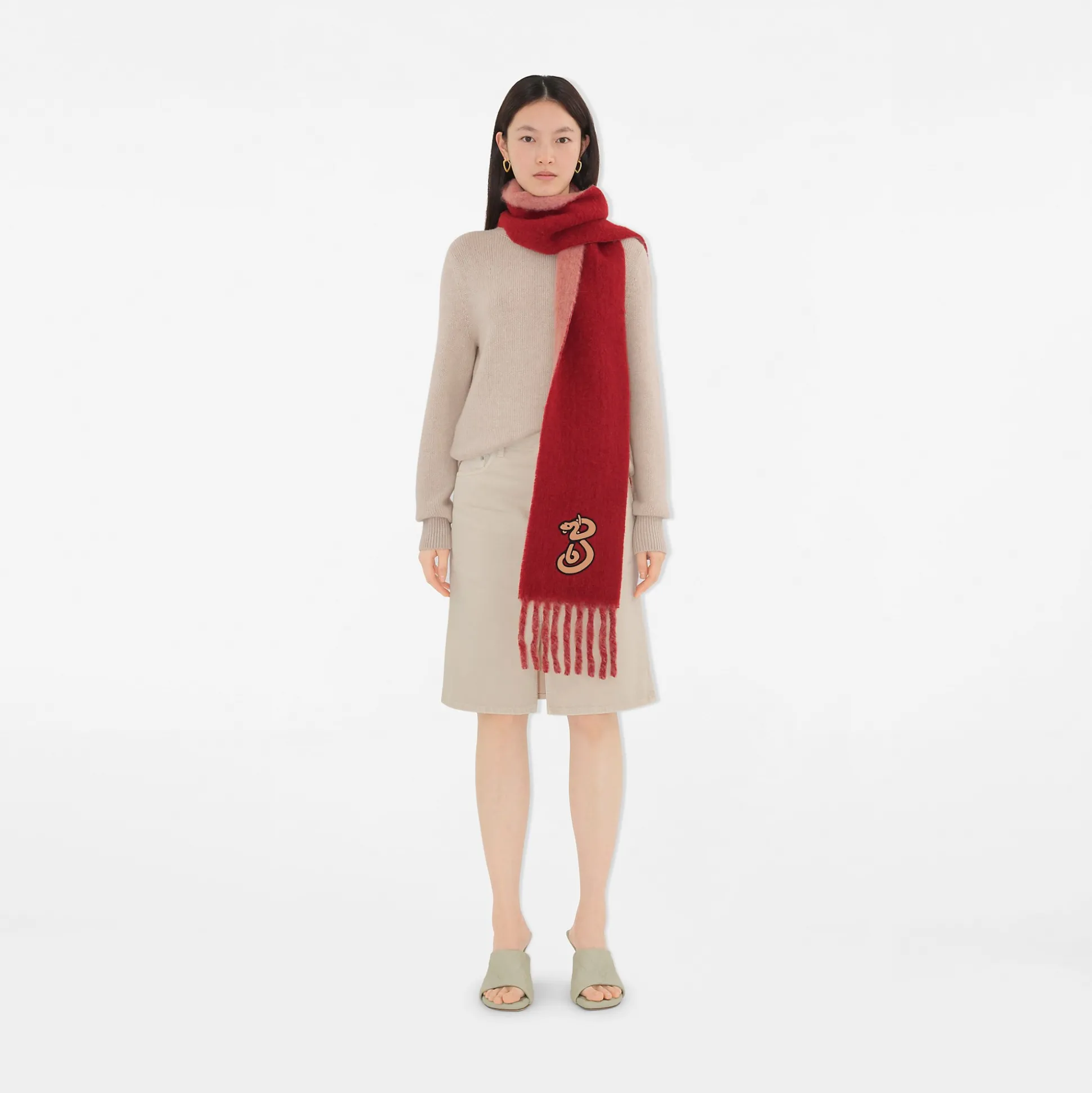 Outlet Burberry B Snake Alpaca Wool Blend Scarf Geranium