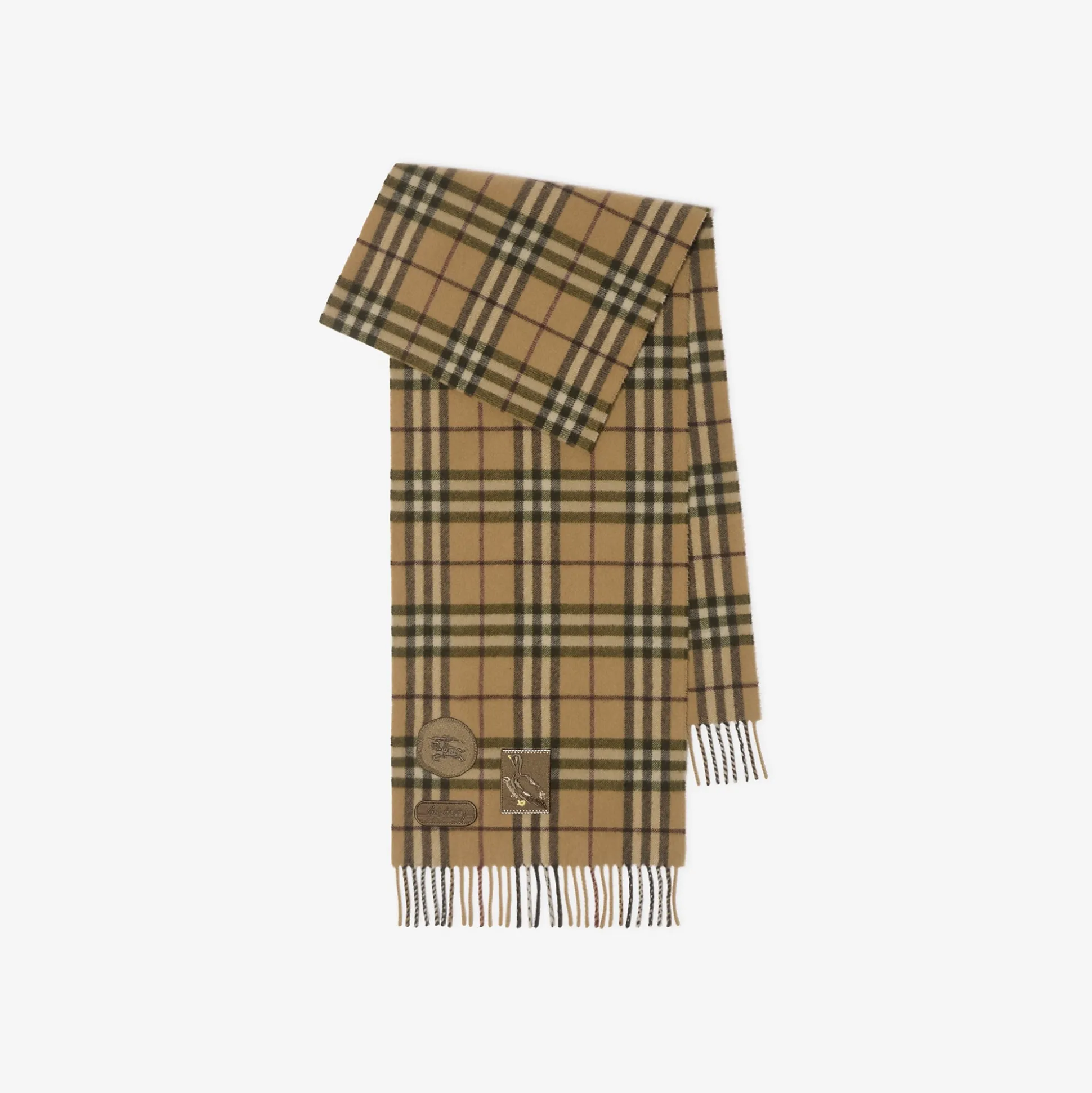 Best Sale Burberry Badge Check Cashmere Scarf Swamp