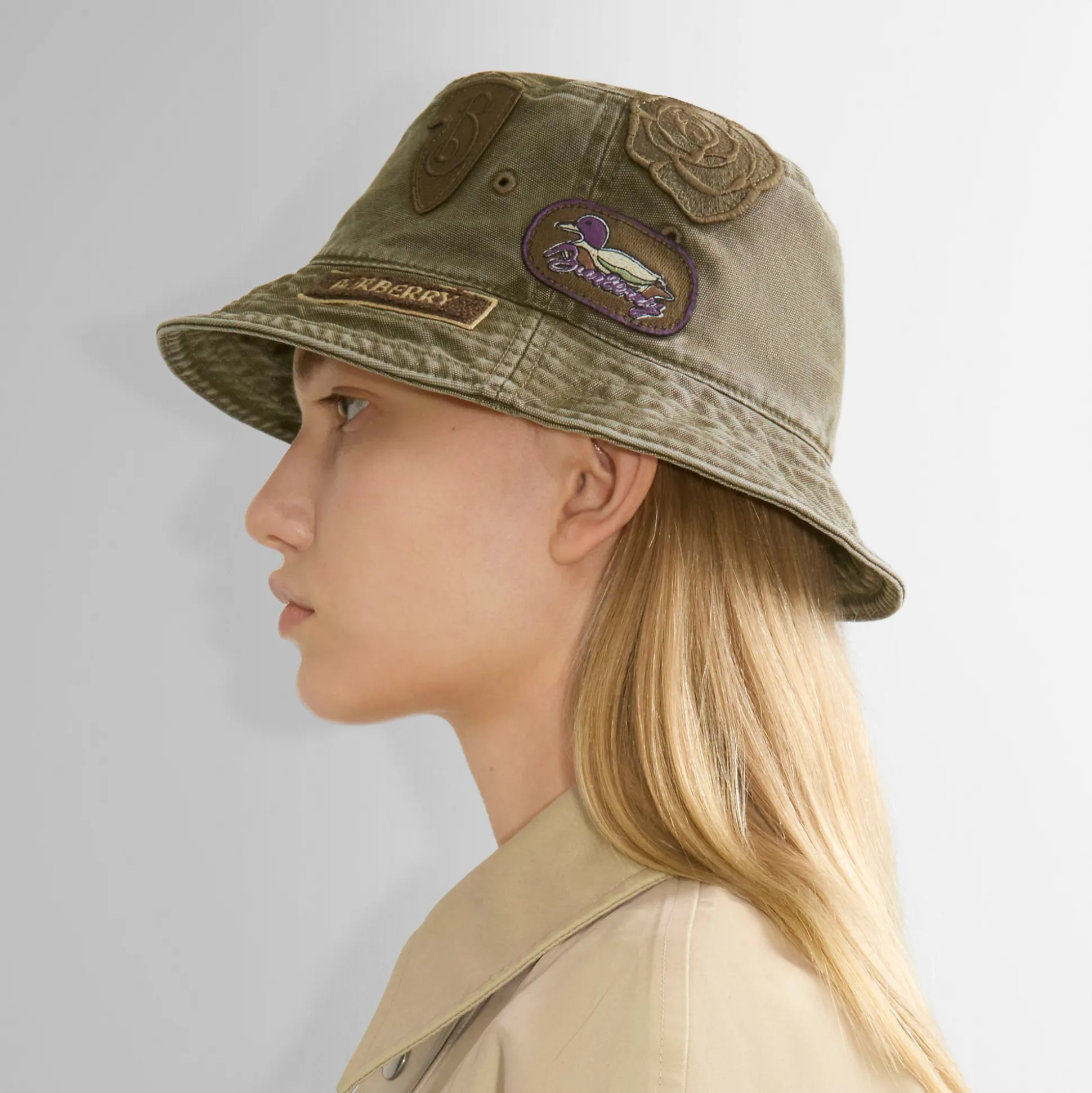 Flash Sale Burberry Badge Cotton Bucket Hat Khaki