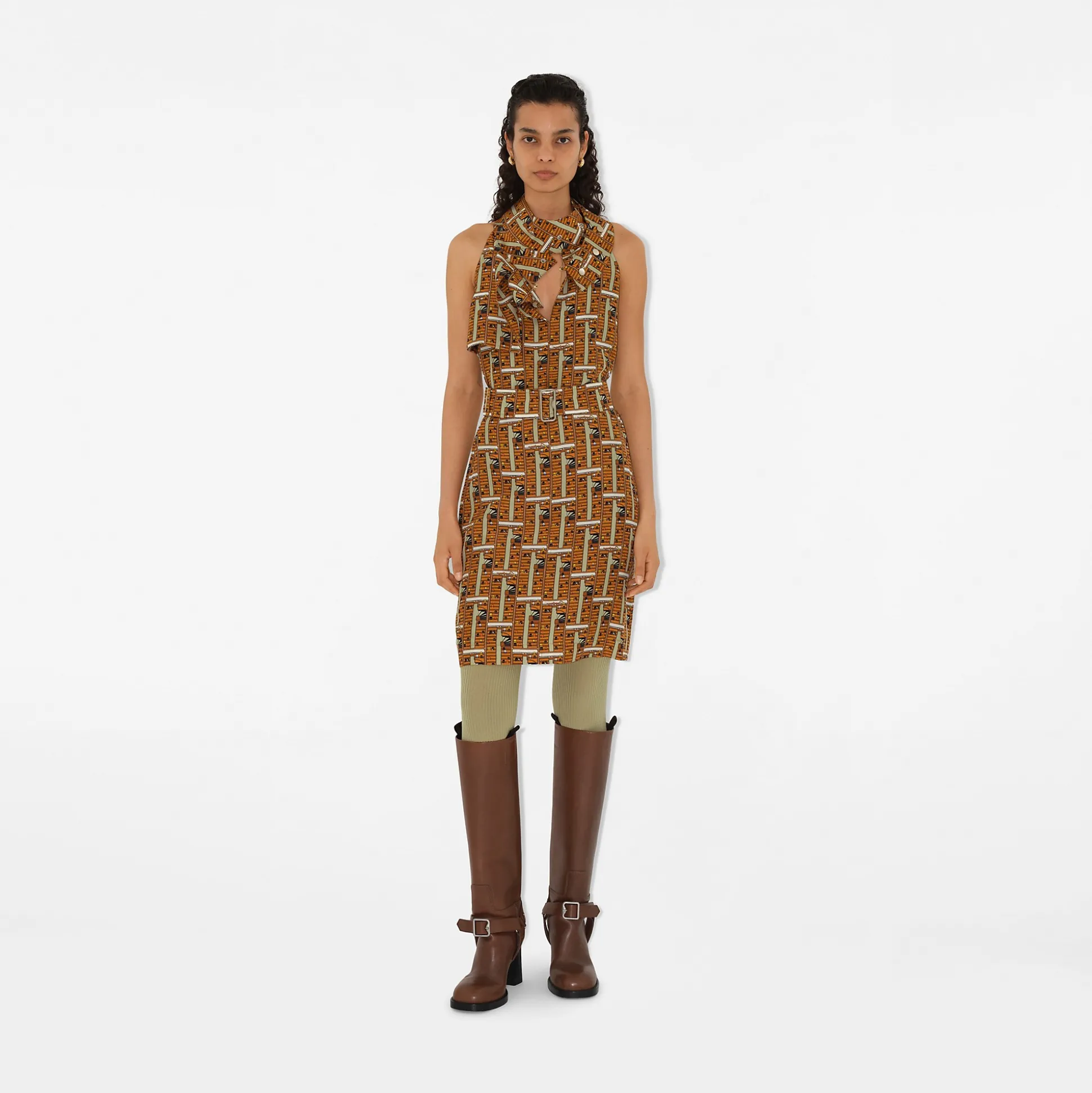 Online Burberry Bus Silk Dress Pumpkin