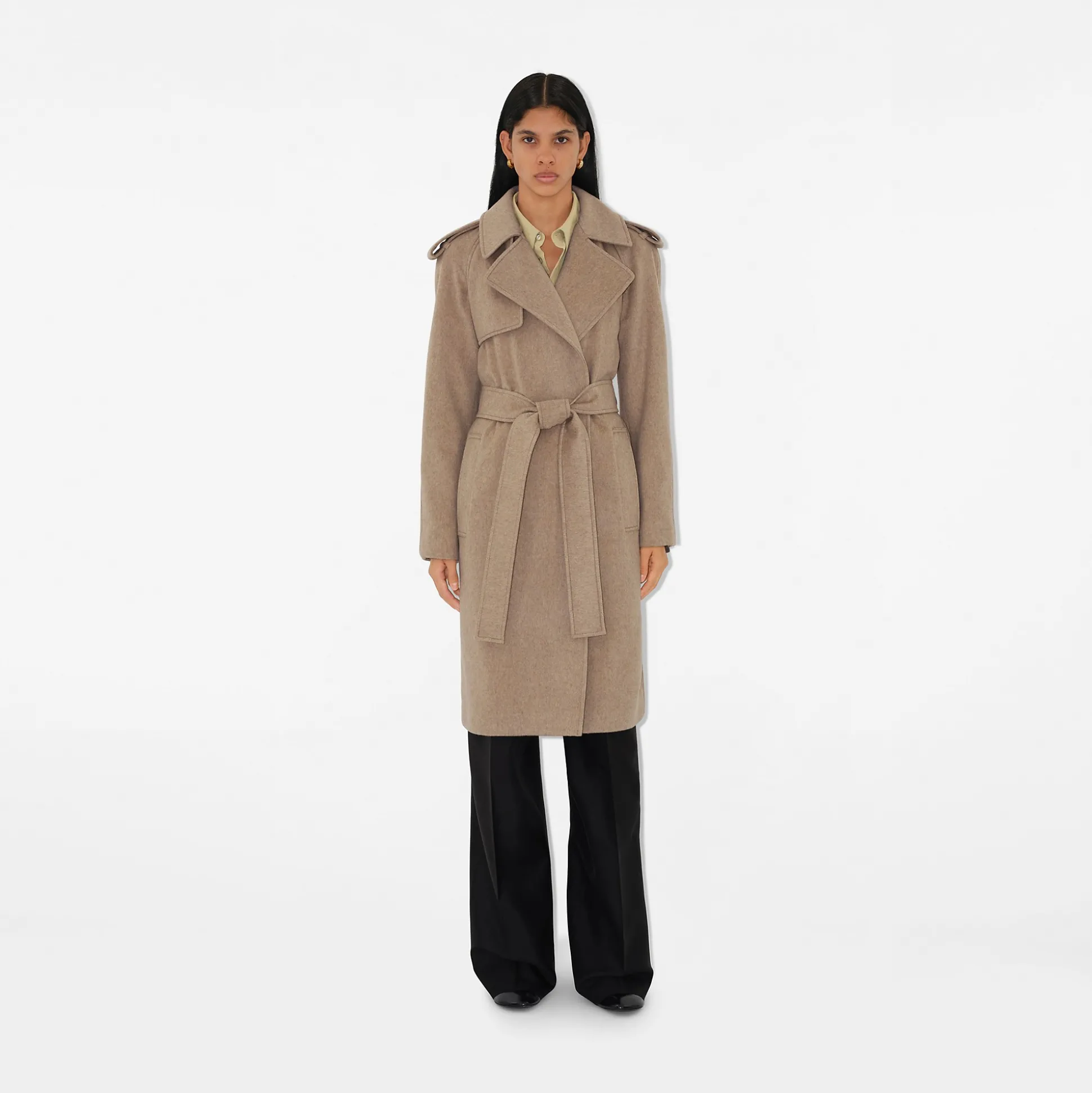 New Burberry Cashmere Wrap Coat Flax