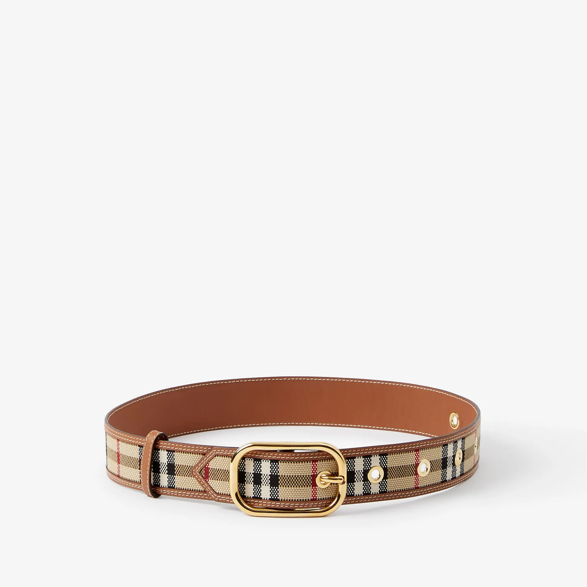 Sale Burberry Check and Leather Belt Archivebeige/gold