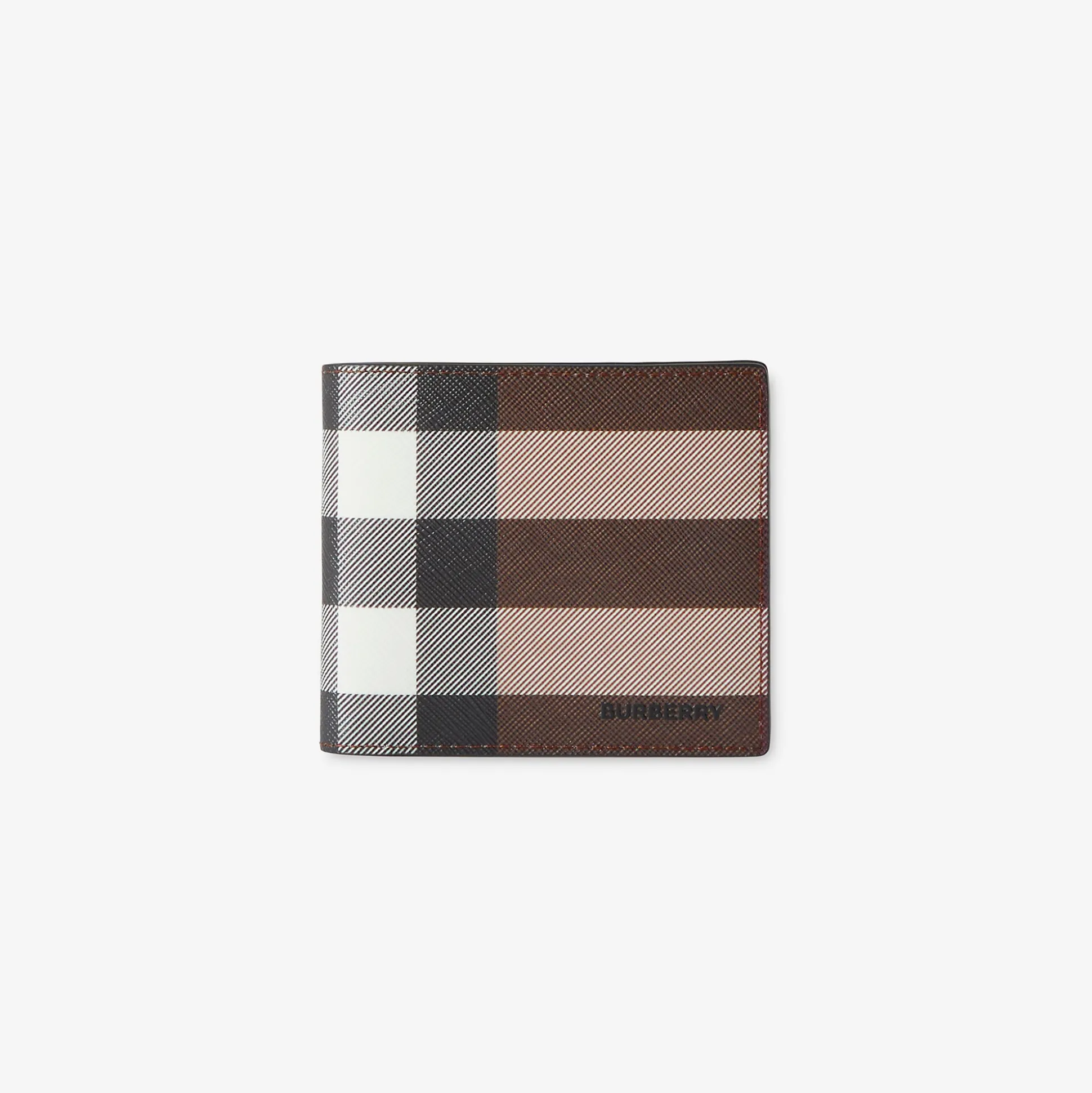 Hot Burberry Check and Leather Bifold Wallet Darkbirchbrown