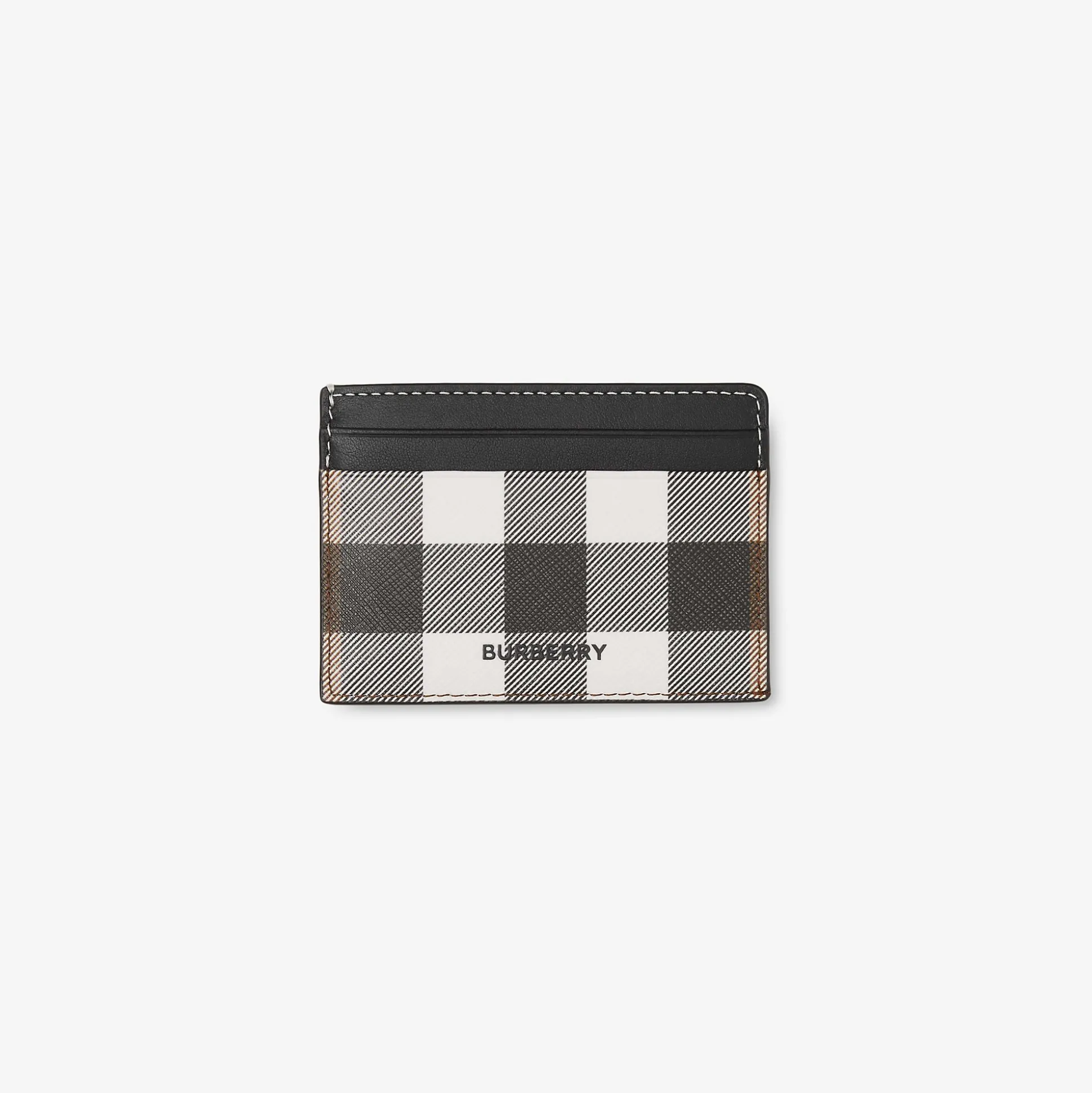 Clearance Burberry Check and Leather Card Case Darkbirchbrown