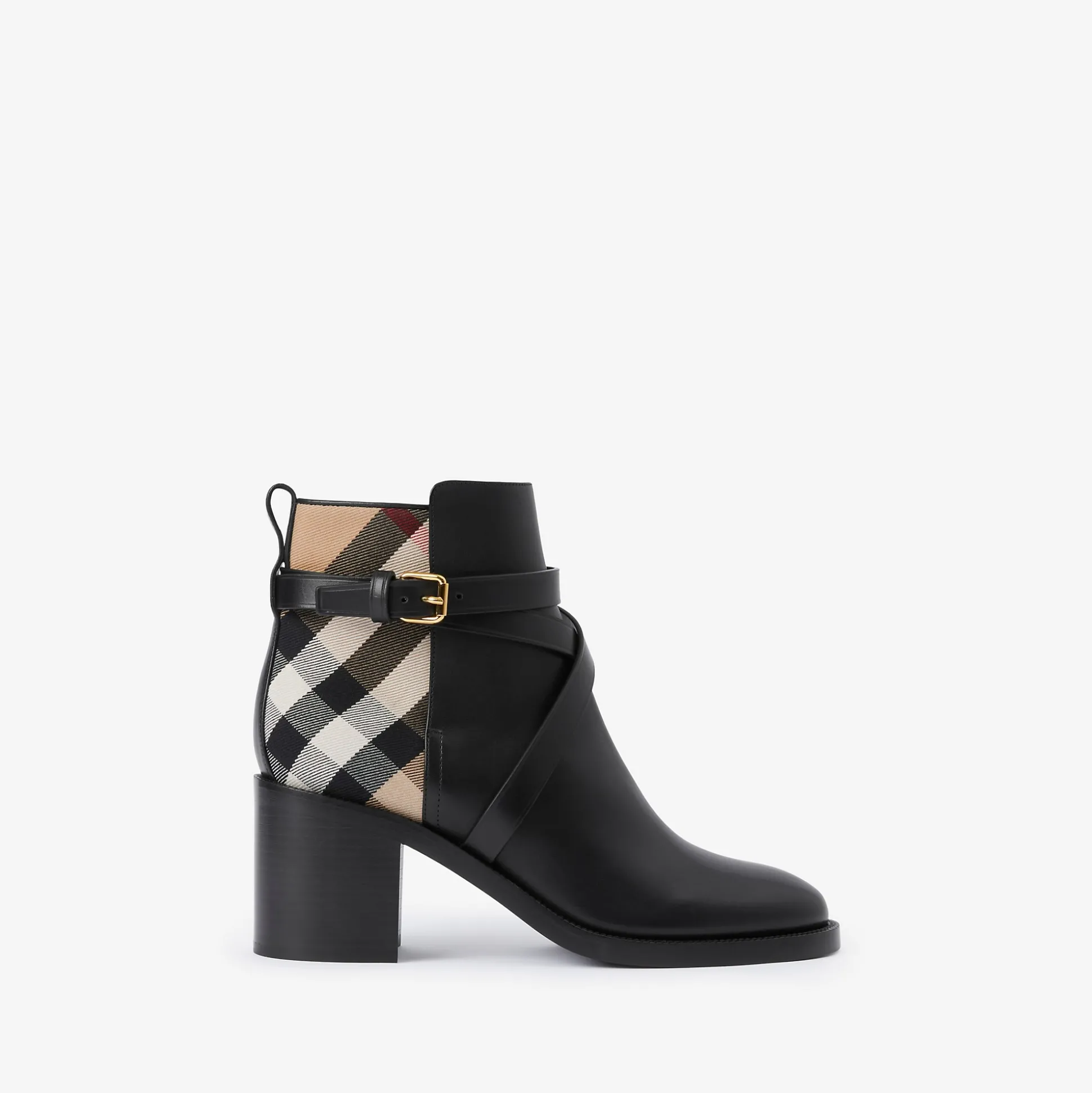 Online Burberry Check and Leather Heel Boots Black/archivebeige