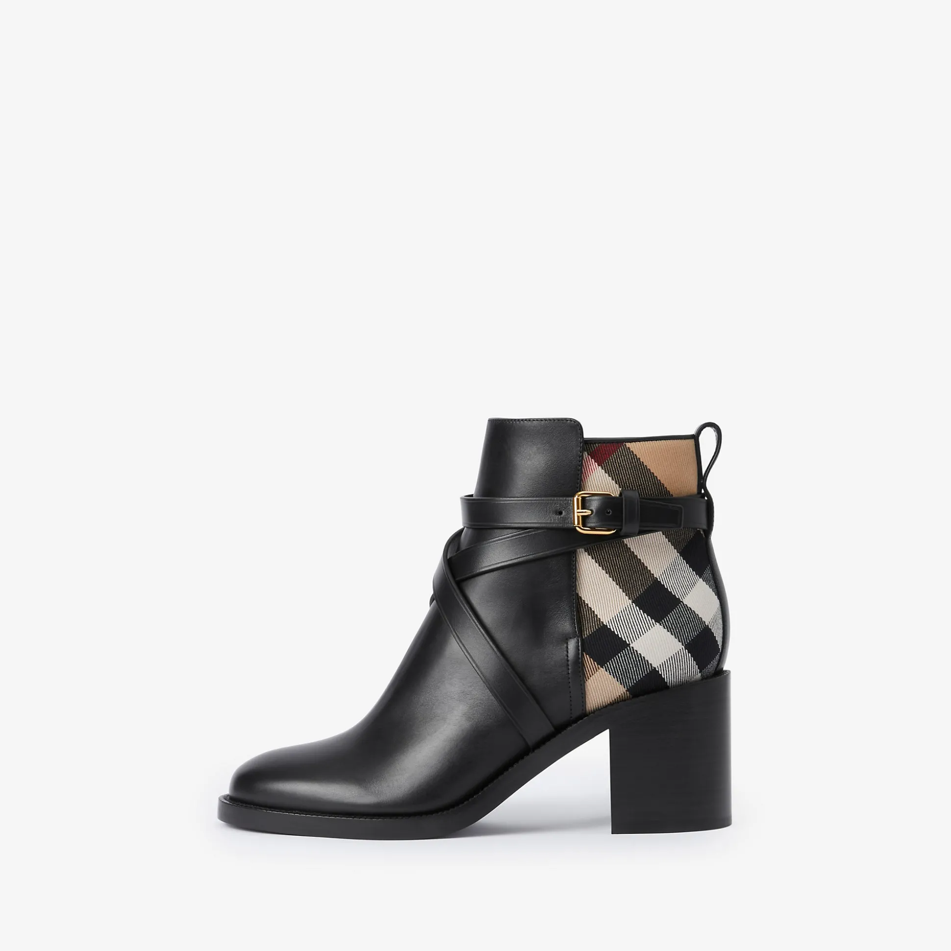 Online Burberry Check and Leather Heel Boots Black/archivebeige