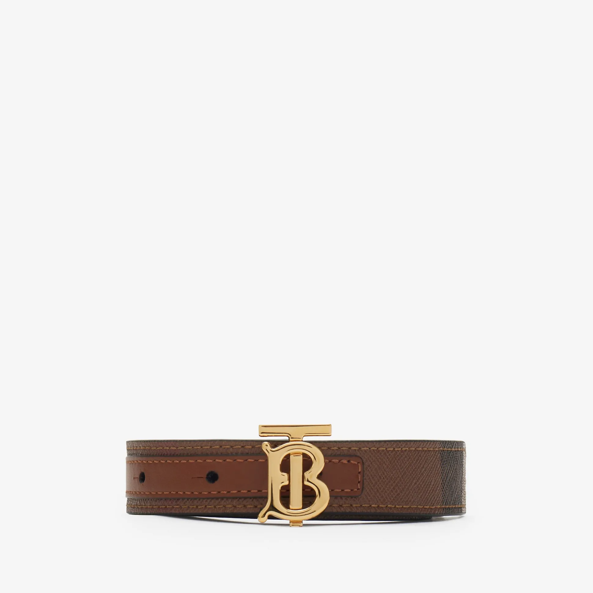 Best Burberry Check and Leather Reversible TB Belt Darkbirchbrown