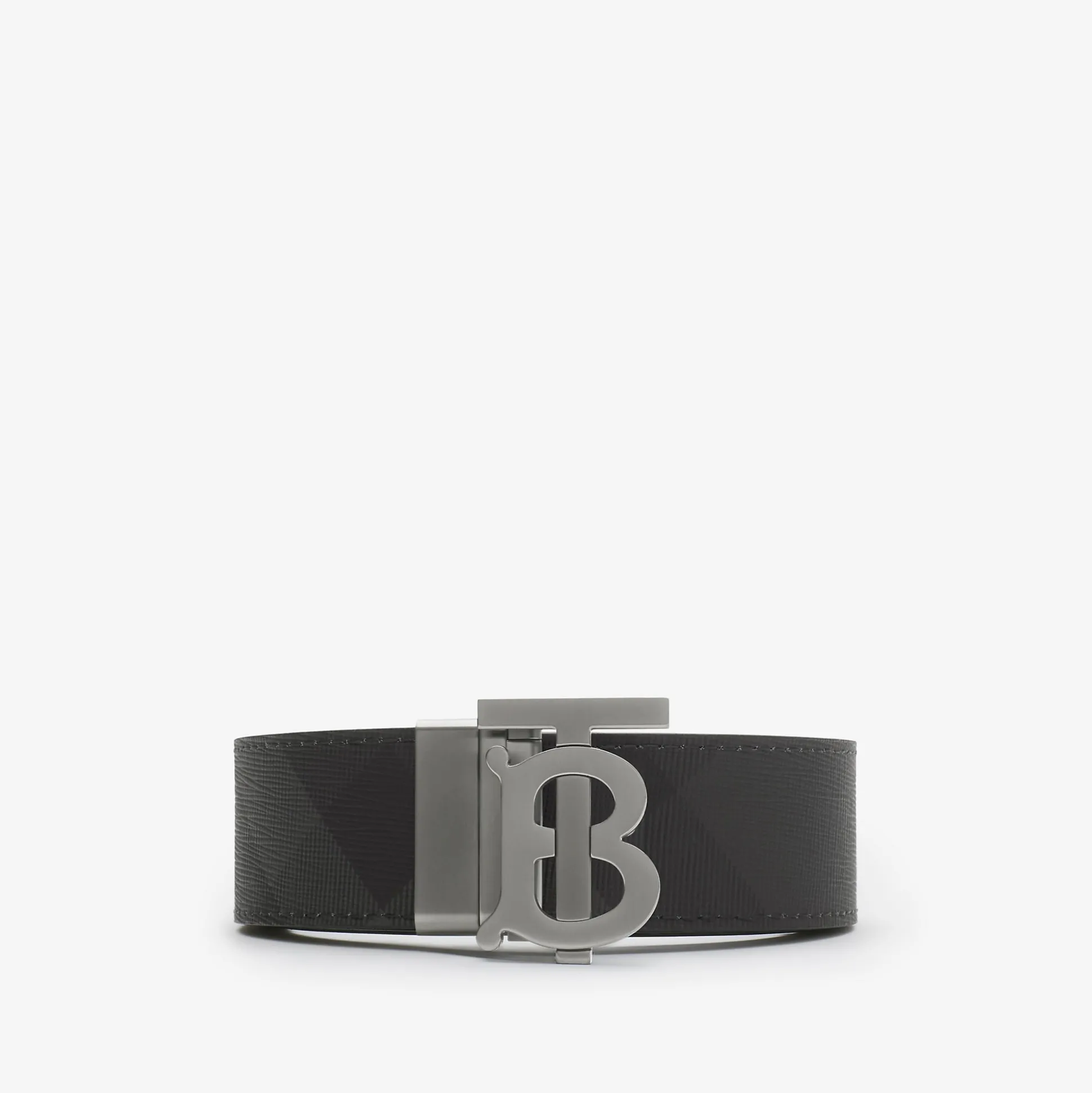 Discount Burberry Check and Leather Reversible TB Belt Charcoal/graphite