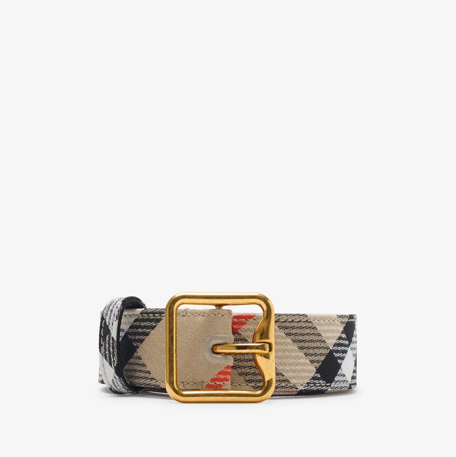 Hot Burberry Check B Buckle Belt Sand