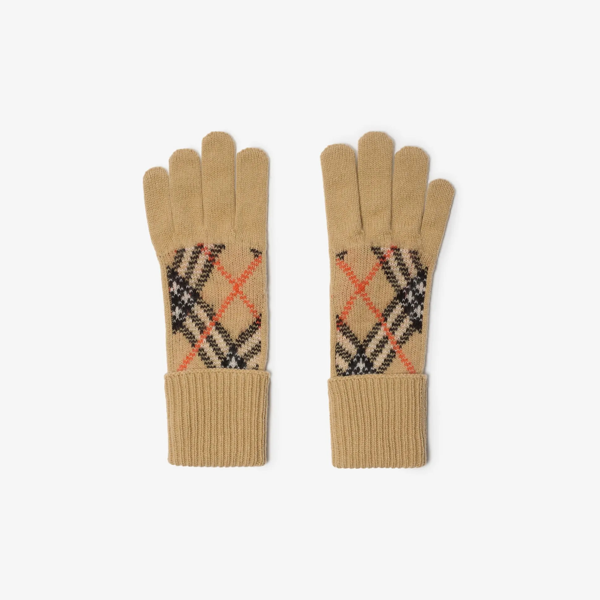 Clearance Burberry Check Cashmere Blend Gloves Sand