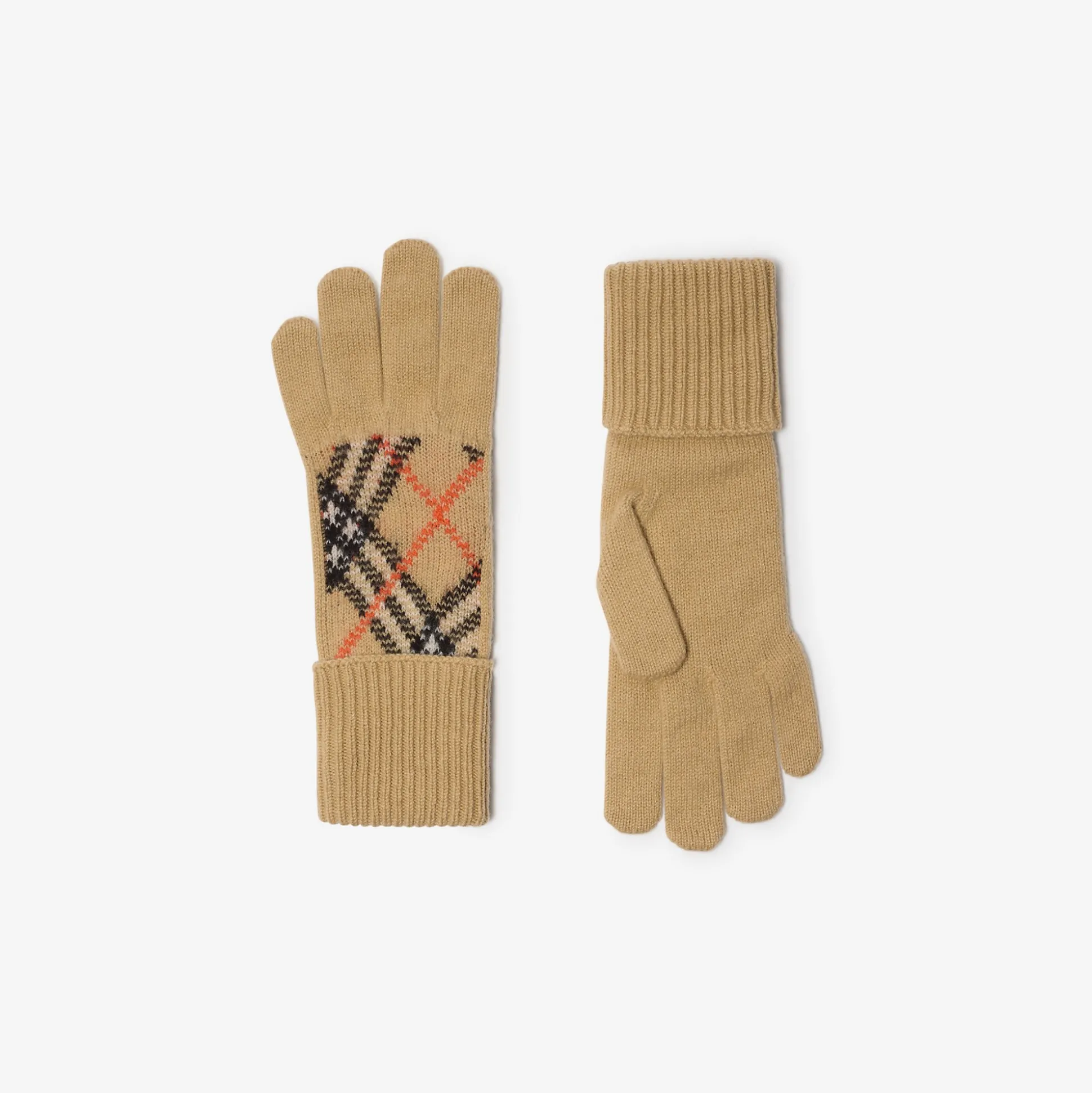 Clearance Burberry Check Cashmere Blend Gloves Sand