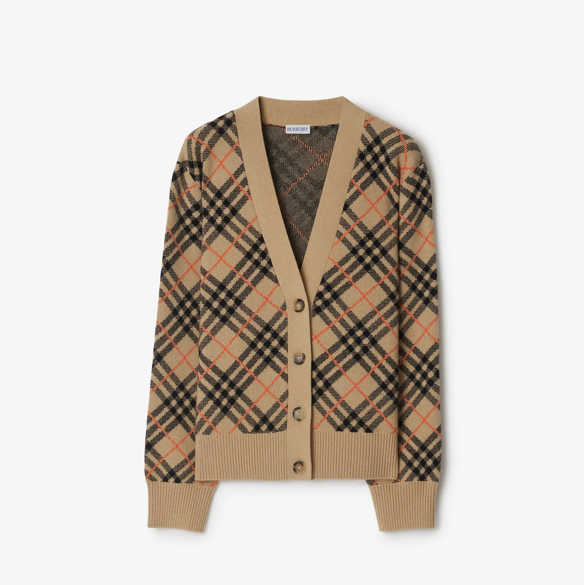 Best Burberry Check Cashmere Cardigan Sand