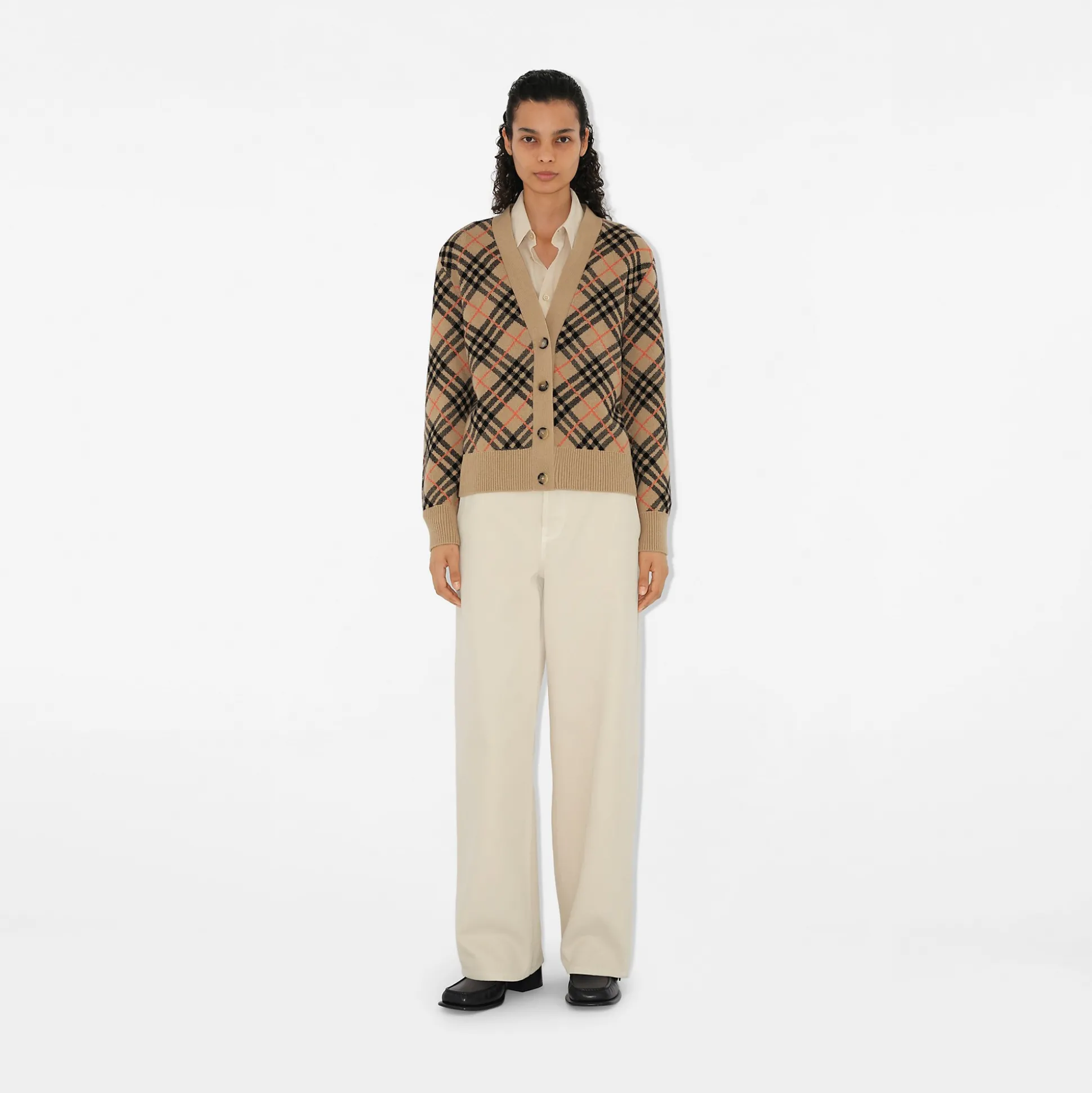 Best Burberry Check Cashmere Cardigan Sand