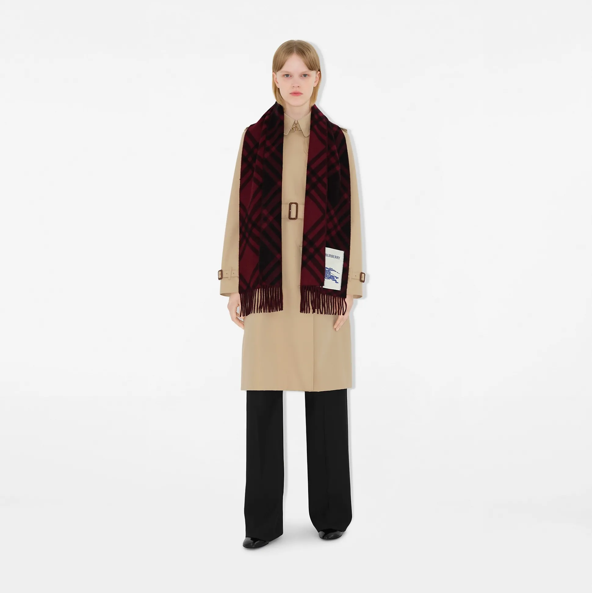 Store Burberry Check Cashmere Scarf Cranberry