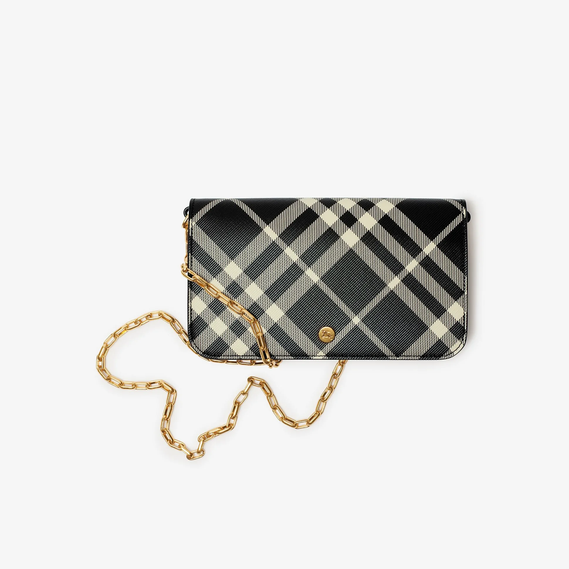 Sale Burberry Check Chain Strap Wallet Black/calico