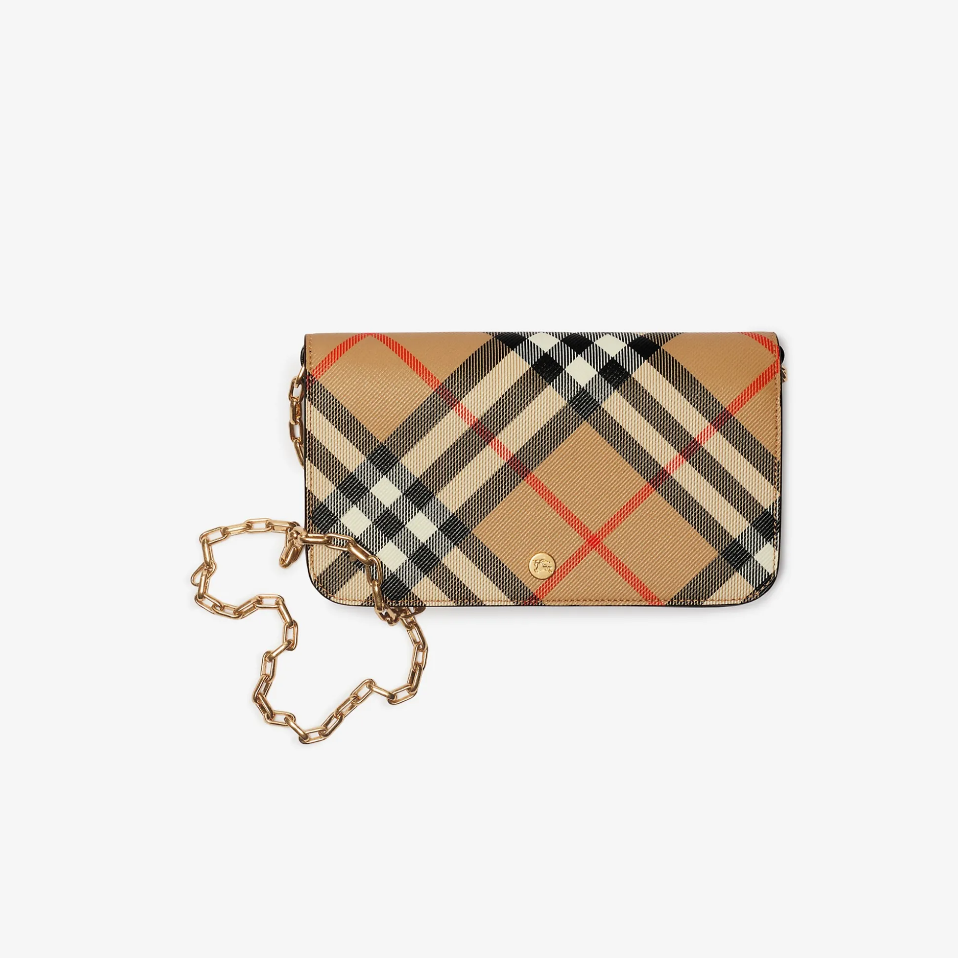 Outlet Burberry Check Chain Strap Wallet Sand