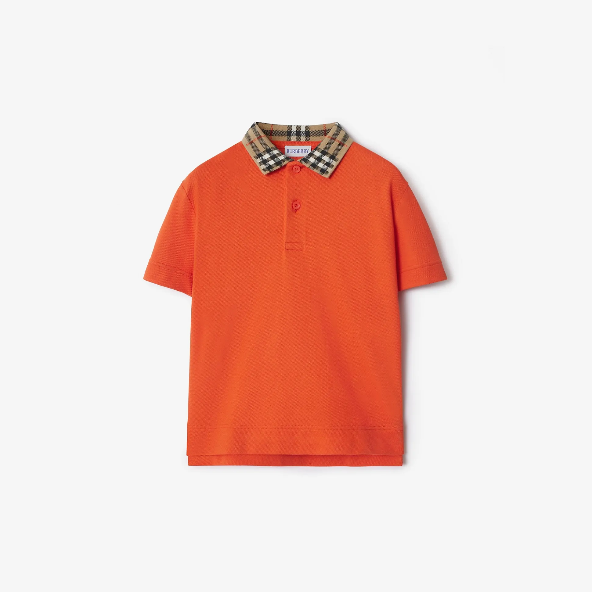 Shop Burberry Check Collar Cotton Polo Shirt Molten