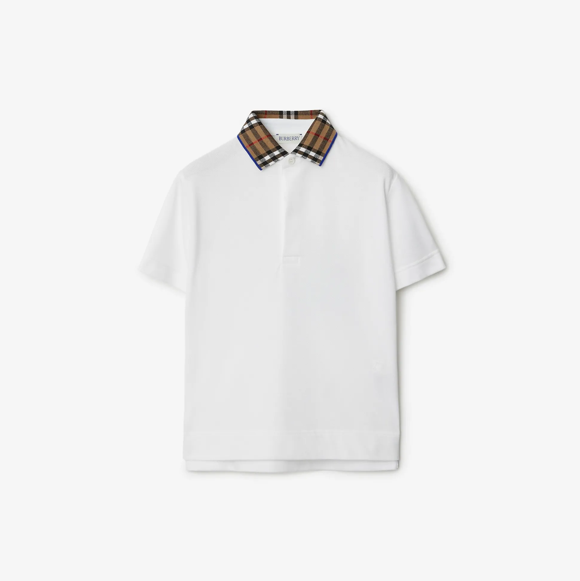 Clearance Burberry Check Collar Cotton Polo Shirt White