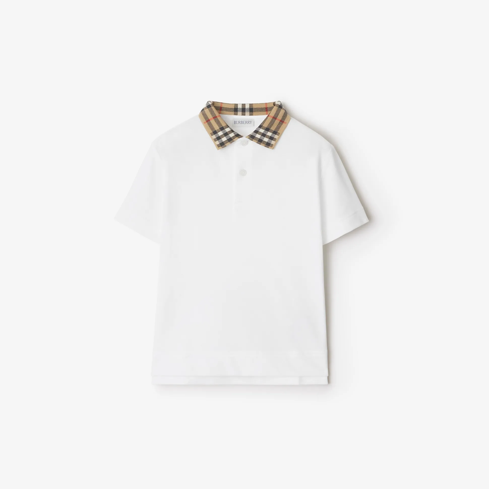 Store Burberry Check Collar Cotton Polo Shirt White