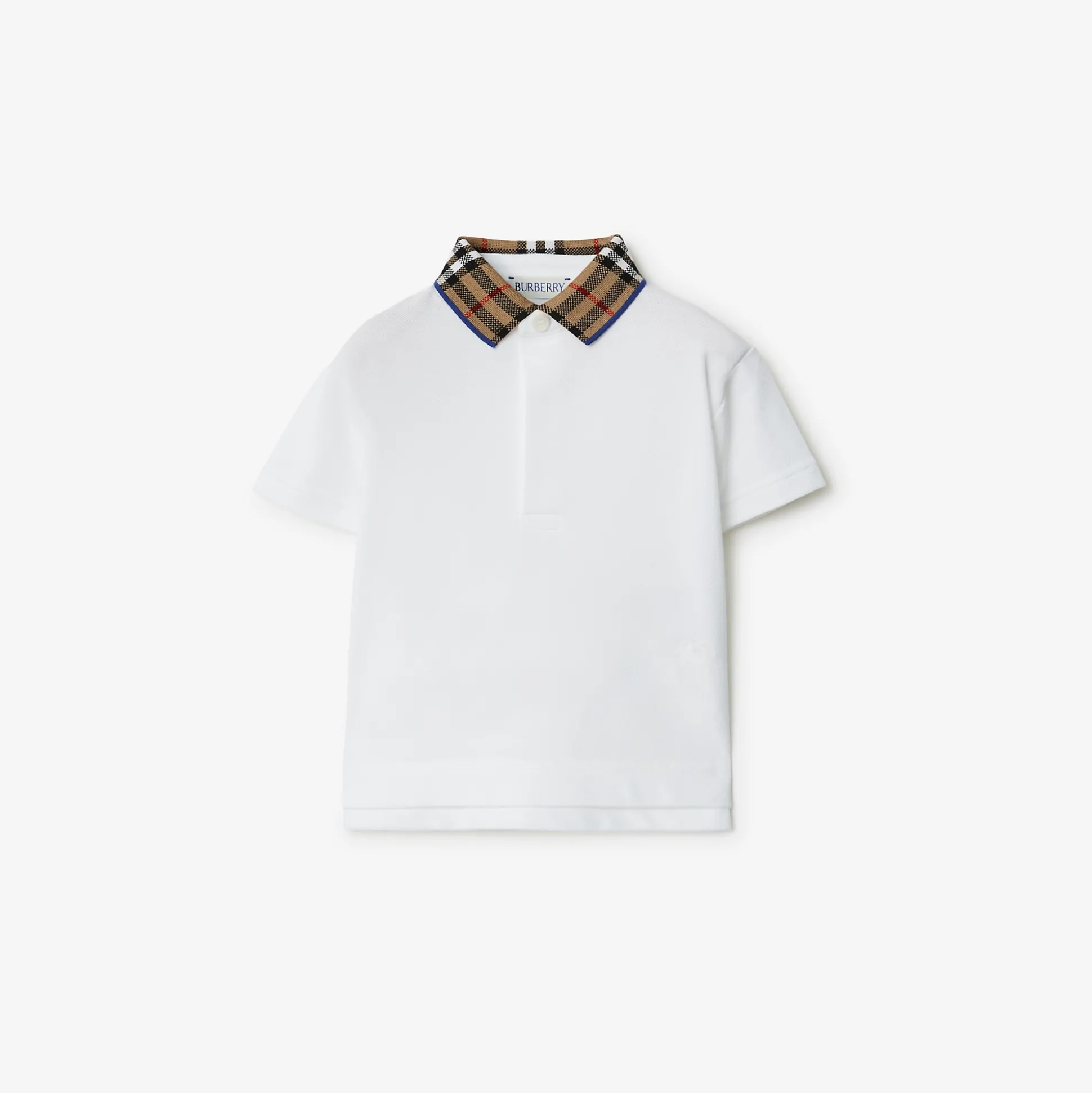 Best Sale Burberry Check Collar Cotton Polo Shirt White