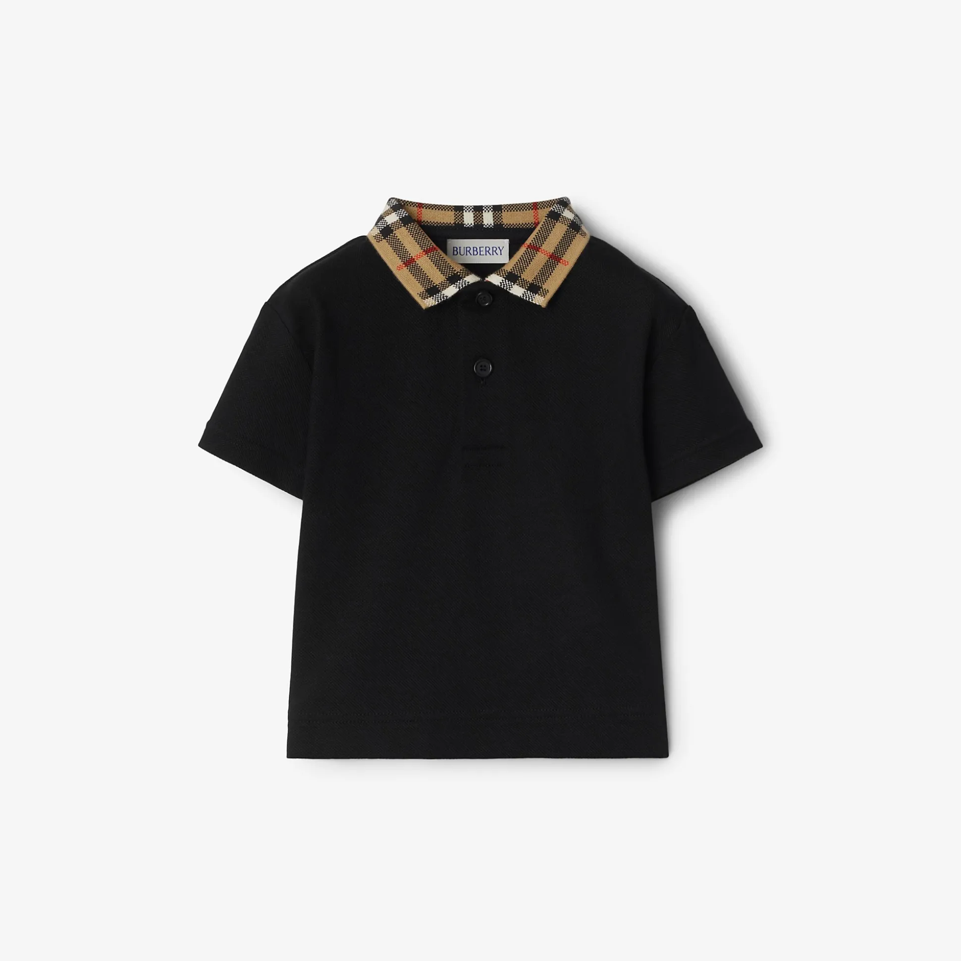 Sale Burberry Check Collar Cotton Polo Shirt Black