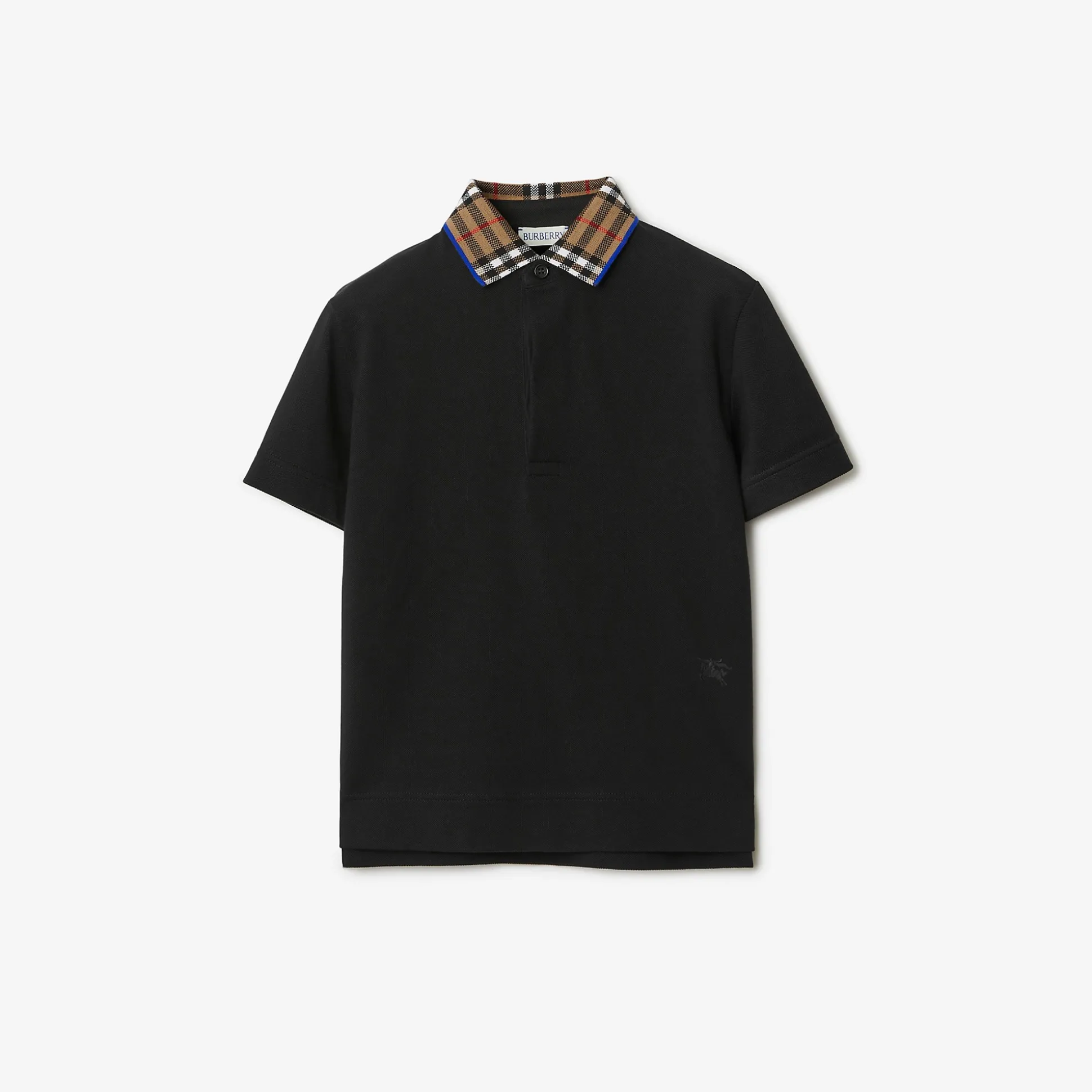 Hot Burberry Check Collar Cotton Polo Shirt Black