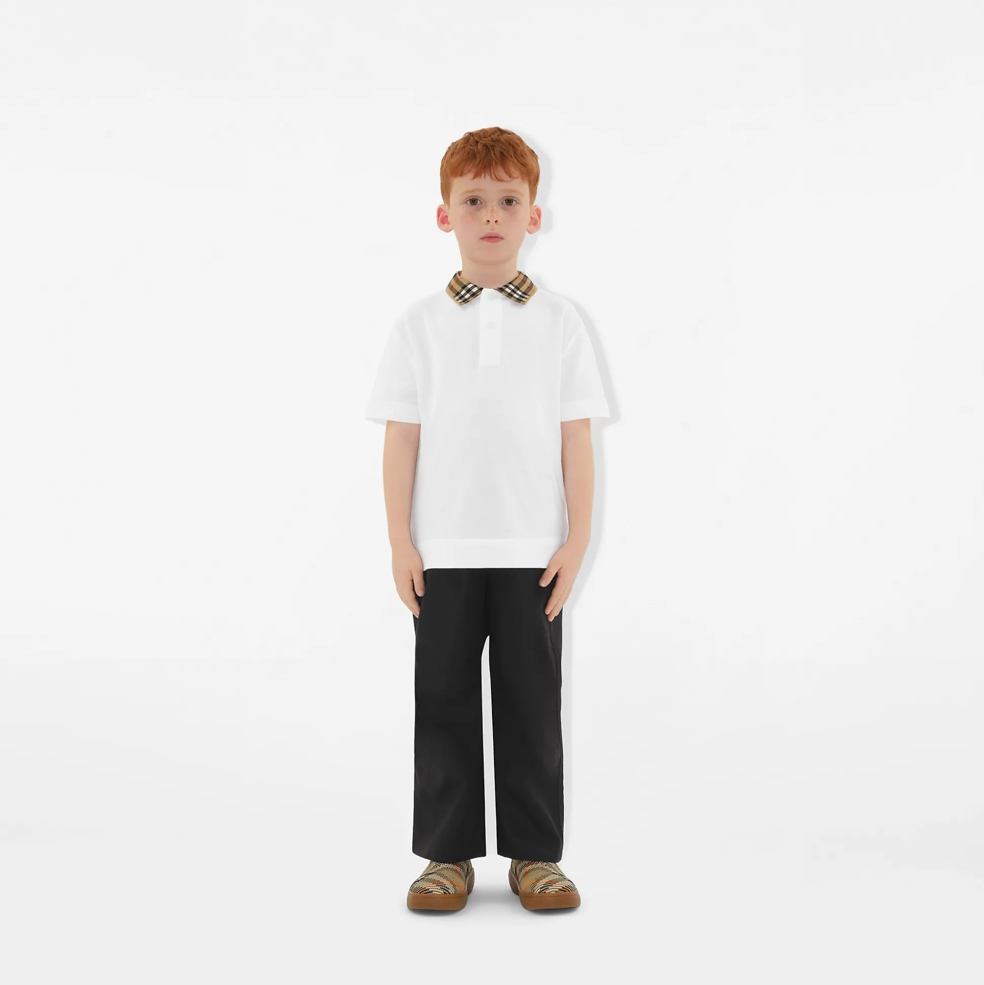 Store Burberry Check Collar Cotton Polo Shirt White