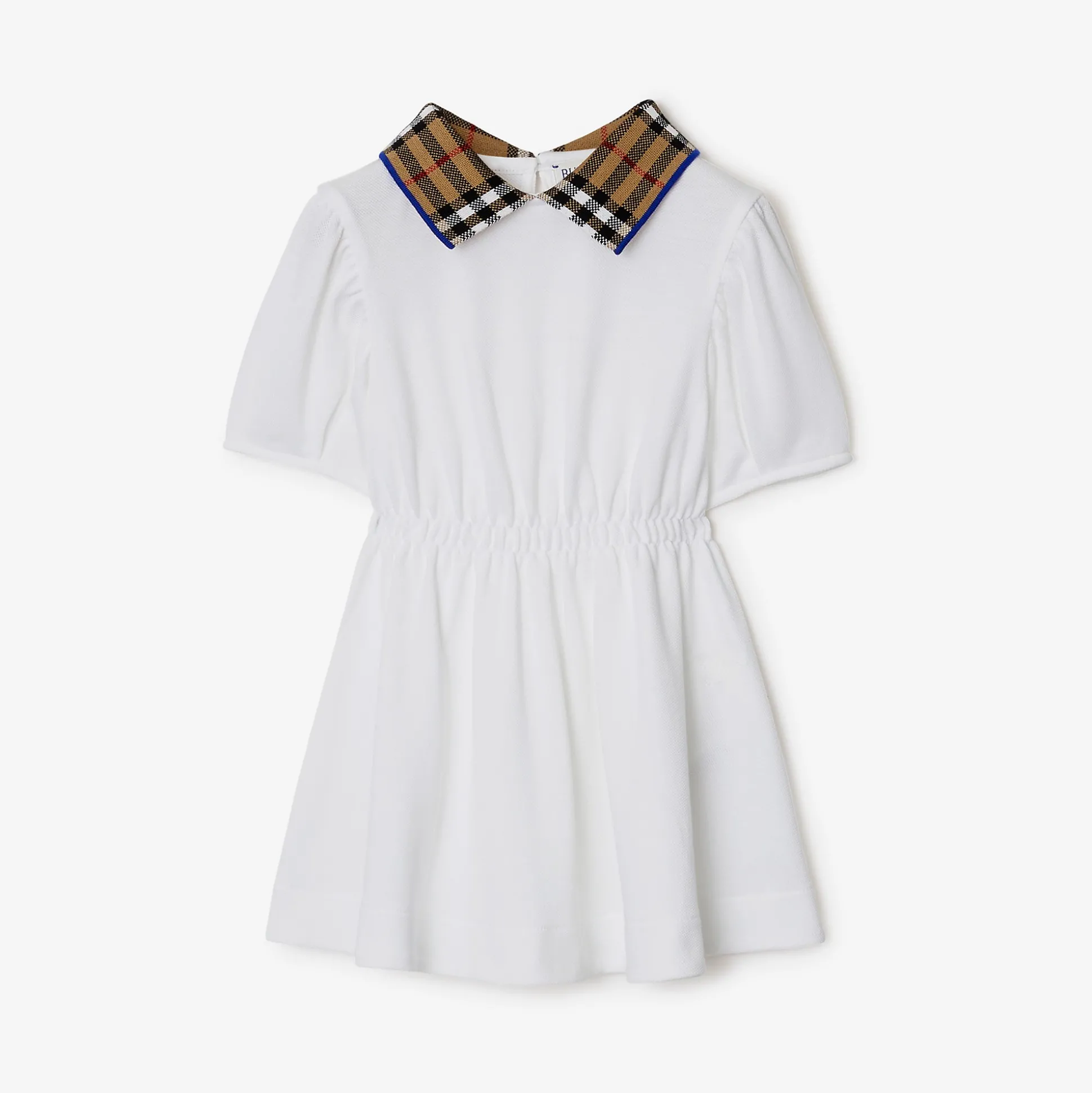 Clearance Burberry Check Collar Cotton Polo Shirt Dress White