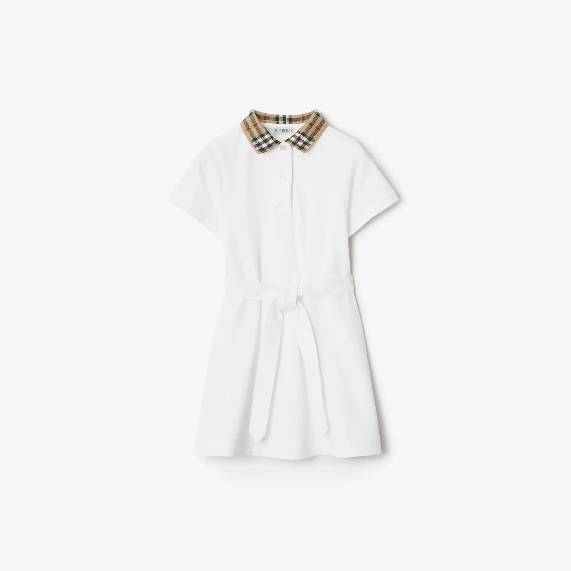 Best Burberry Check Collar Cotton Polo Shirt Dress White