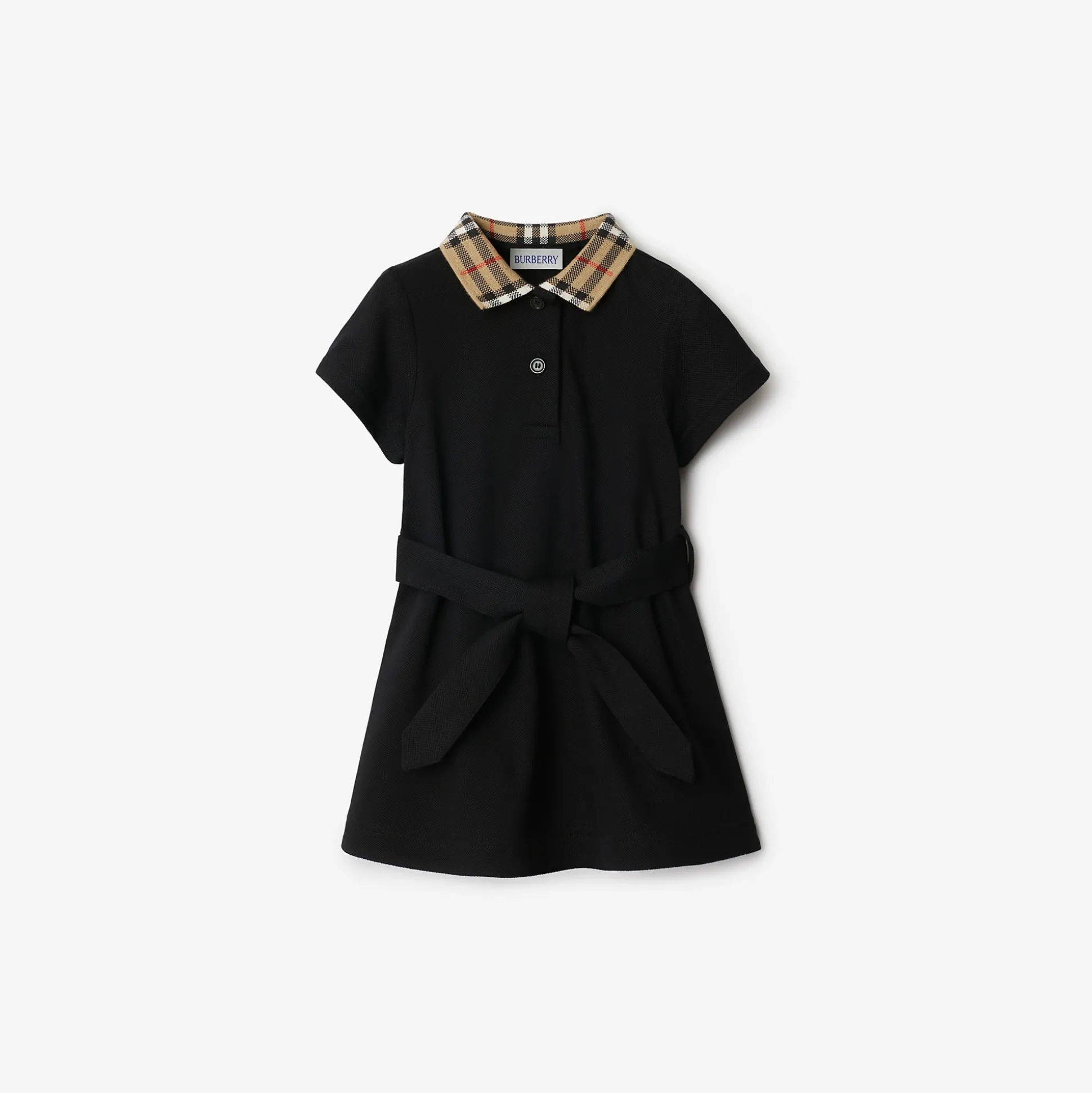 Fashion Burberry Check Collar Cotton Polo Shirt Dress Black