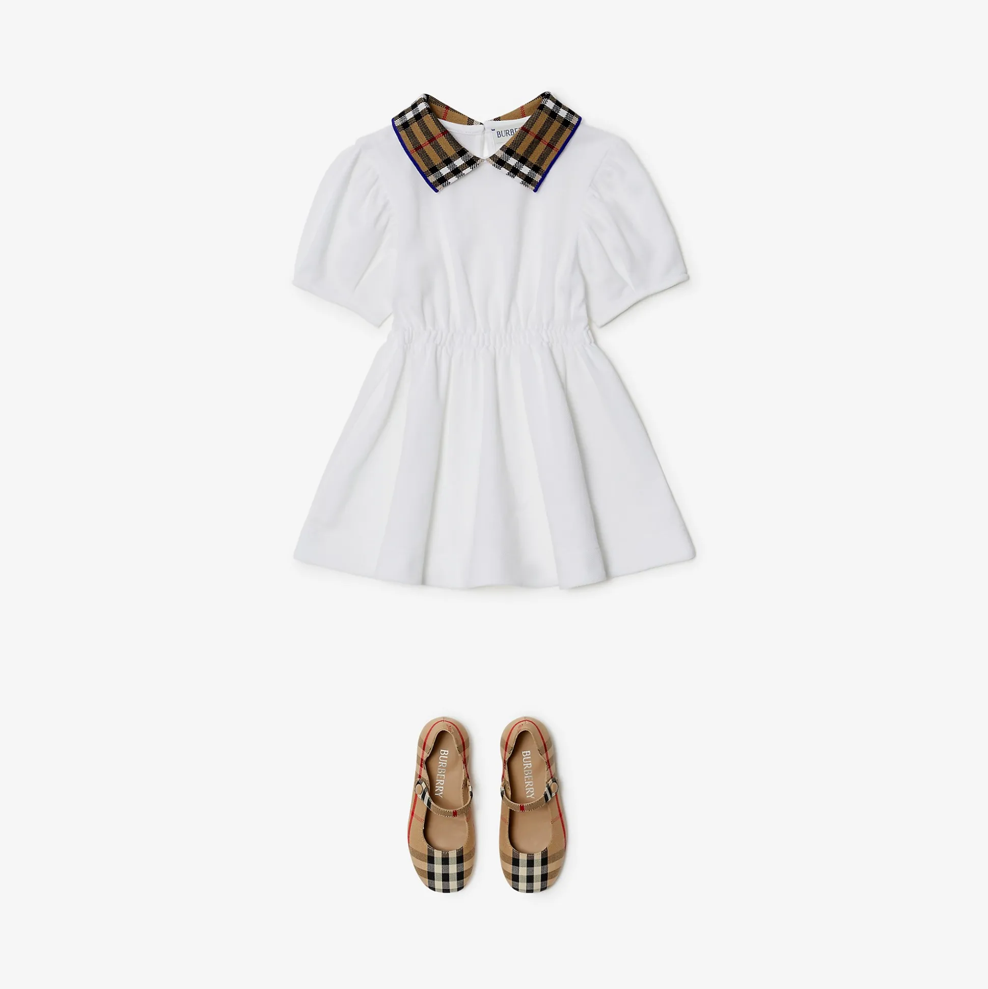 Clearance Burberry Check Collar Cotton Polo Shirt Dress White