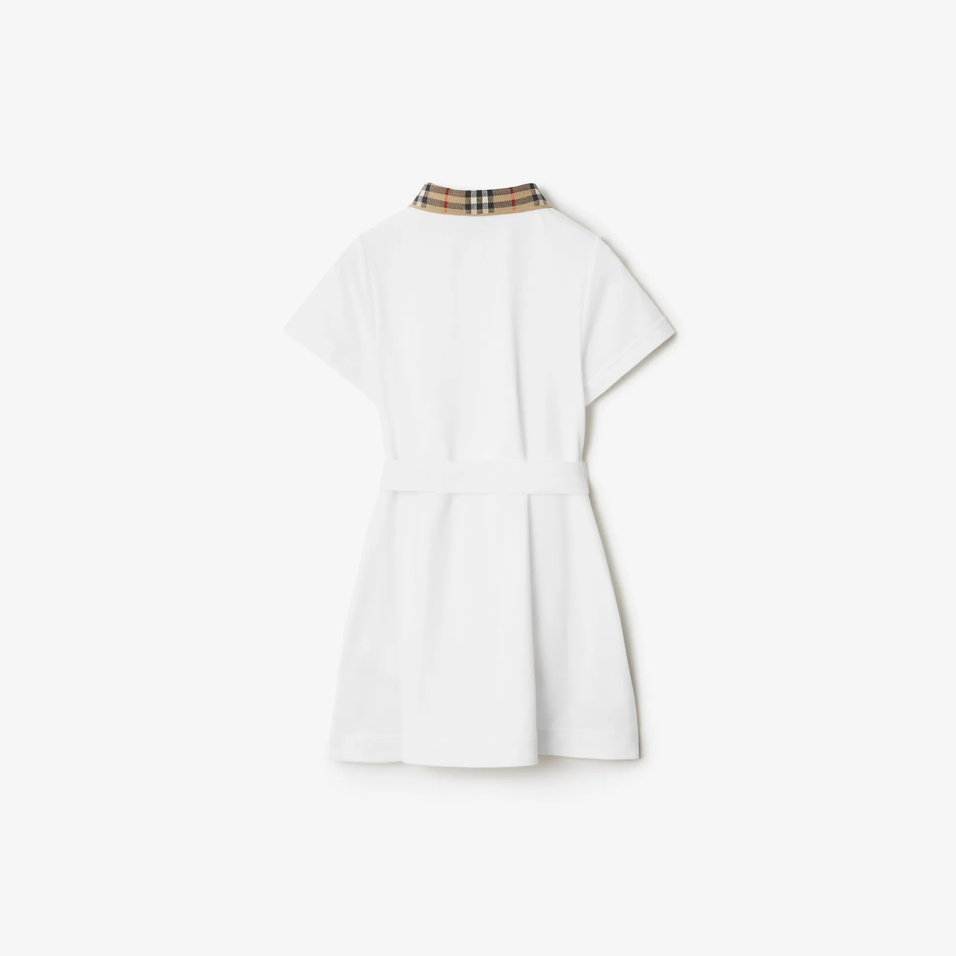 Best Burberry Check Collar Cotton Polo Shirt Dress White