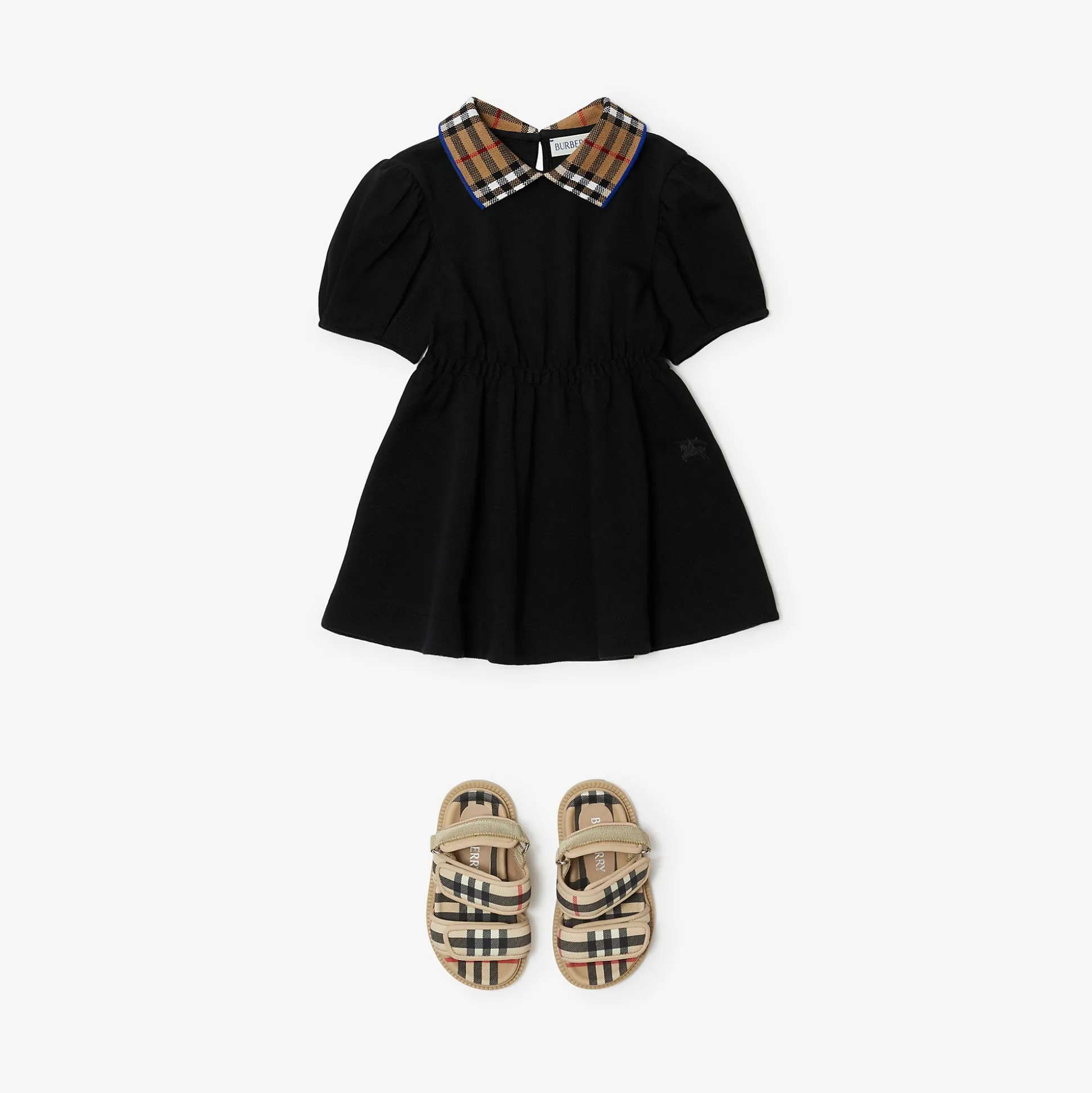 Cheap Burberry Check Collar Cotton Polo Shirt Dress Black