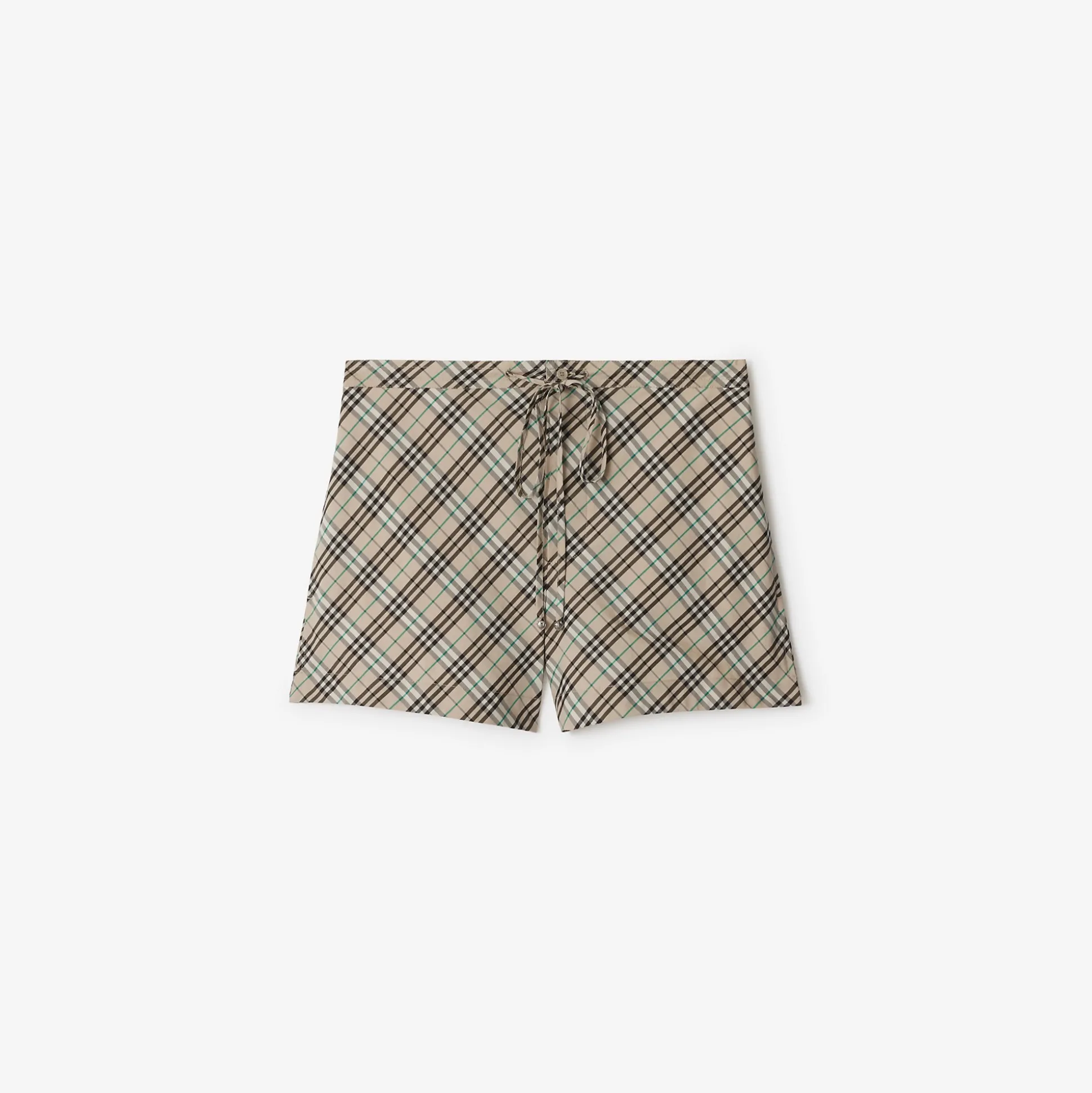 New Burberry Check Cotton Pyjama Shorts Husk