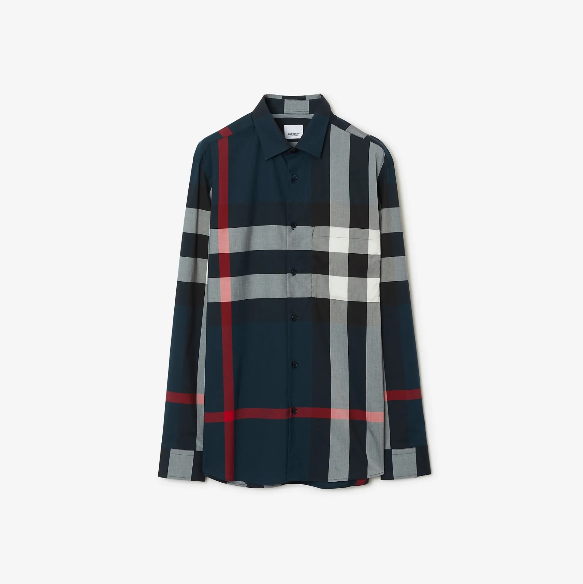 Clearance Burberry Check Cotton Shirt Navy