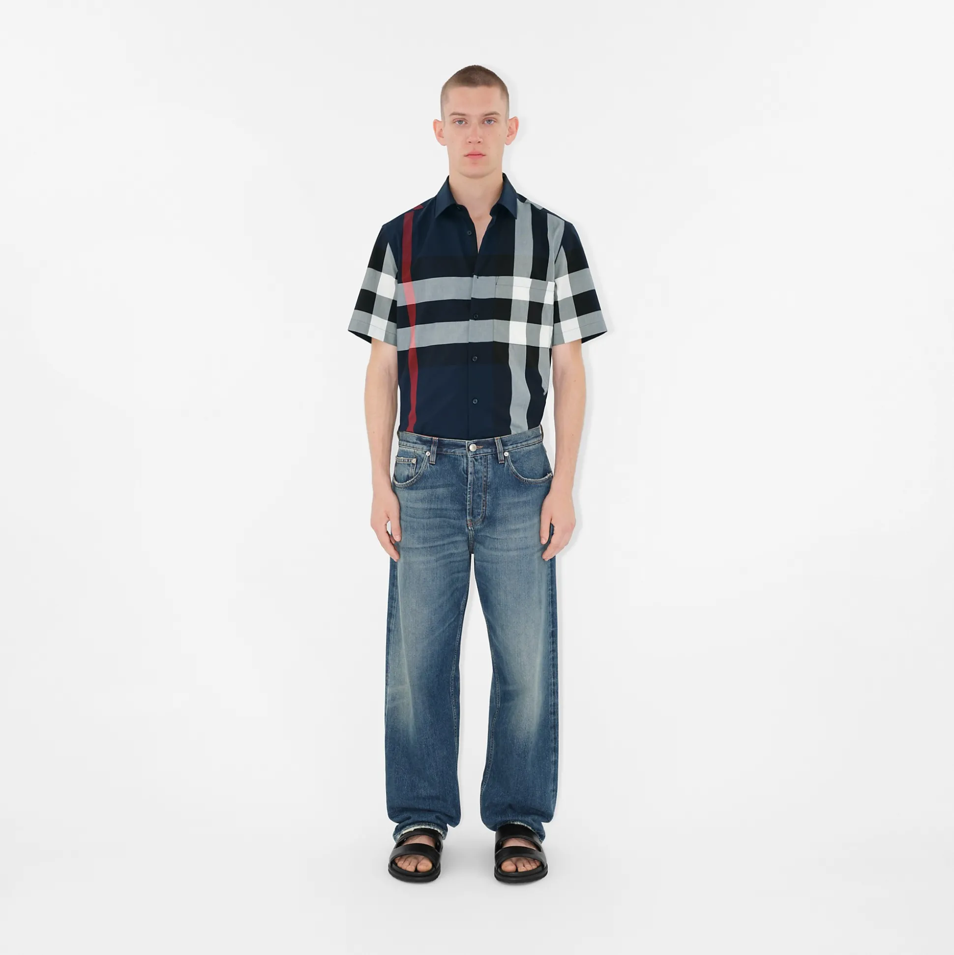 Cheap Burberry Check Cotton Shirt Navy