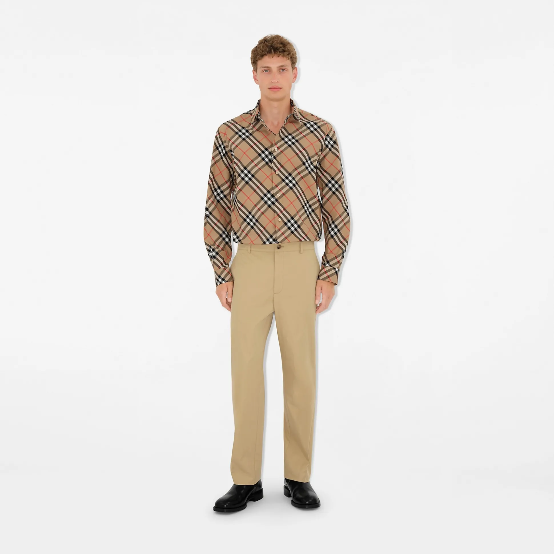 Fashion Burberry Check Cotton Shirt Sand