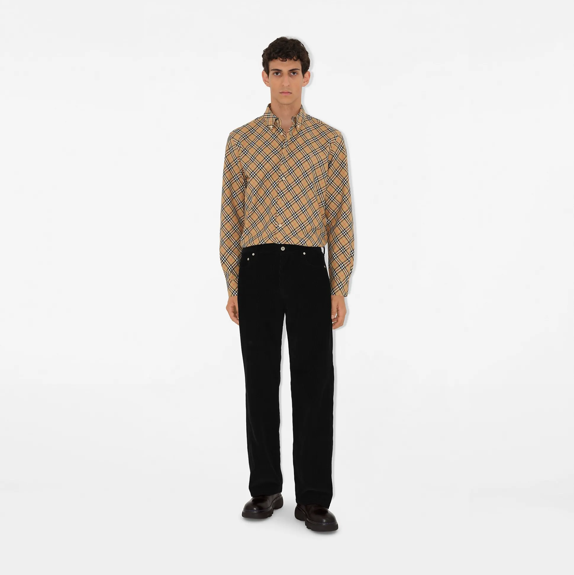 Online Burberry Check Cotton Shirt Sand