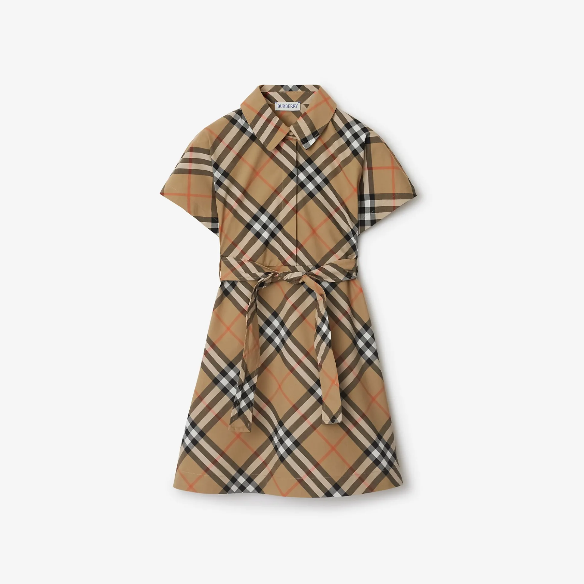 Discount Burberry Check Cotton Shirt Dress Sand