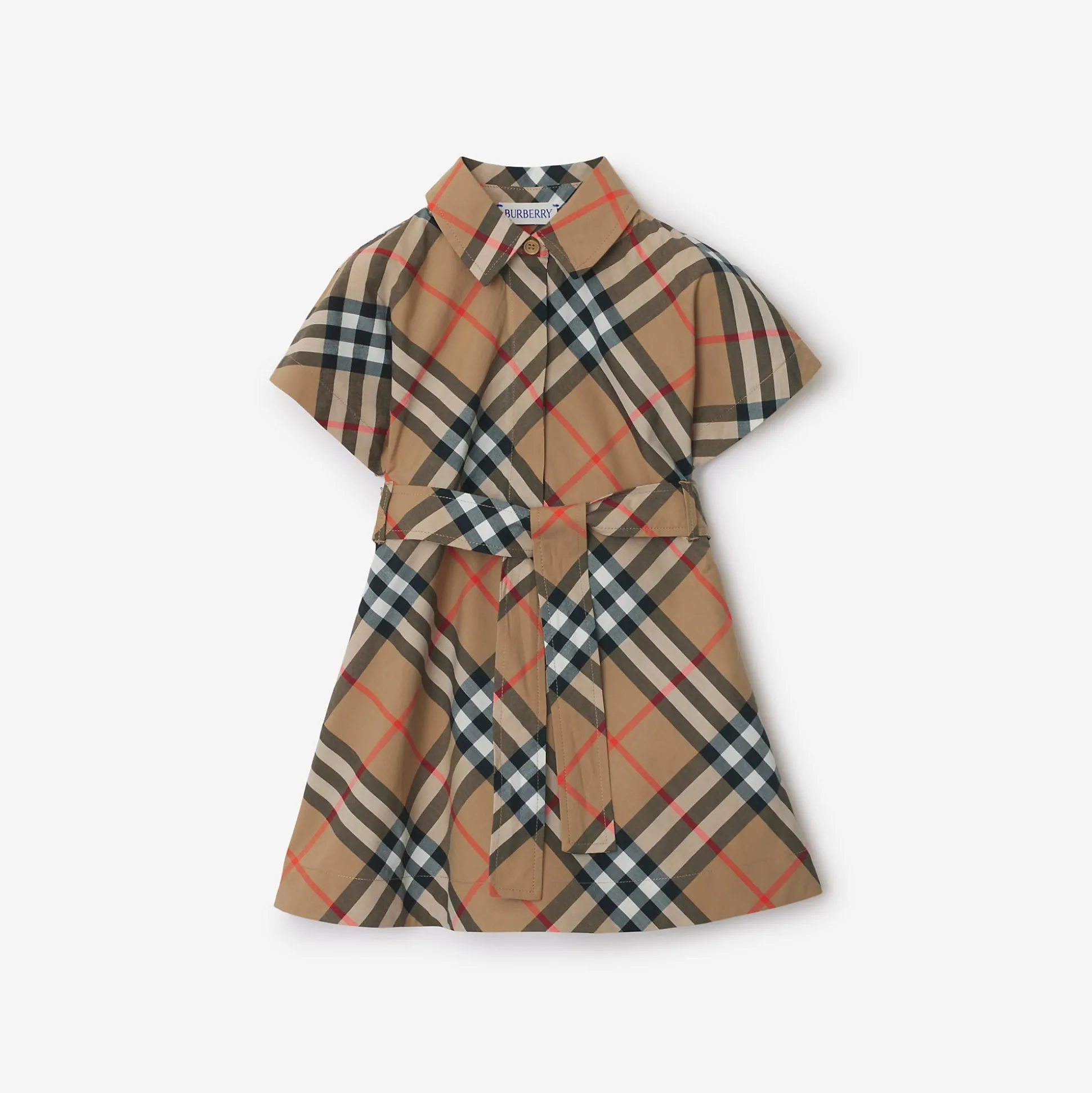 Store Burberry Check Cotton Shirt Dress Sand