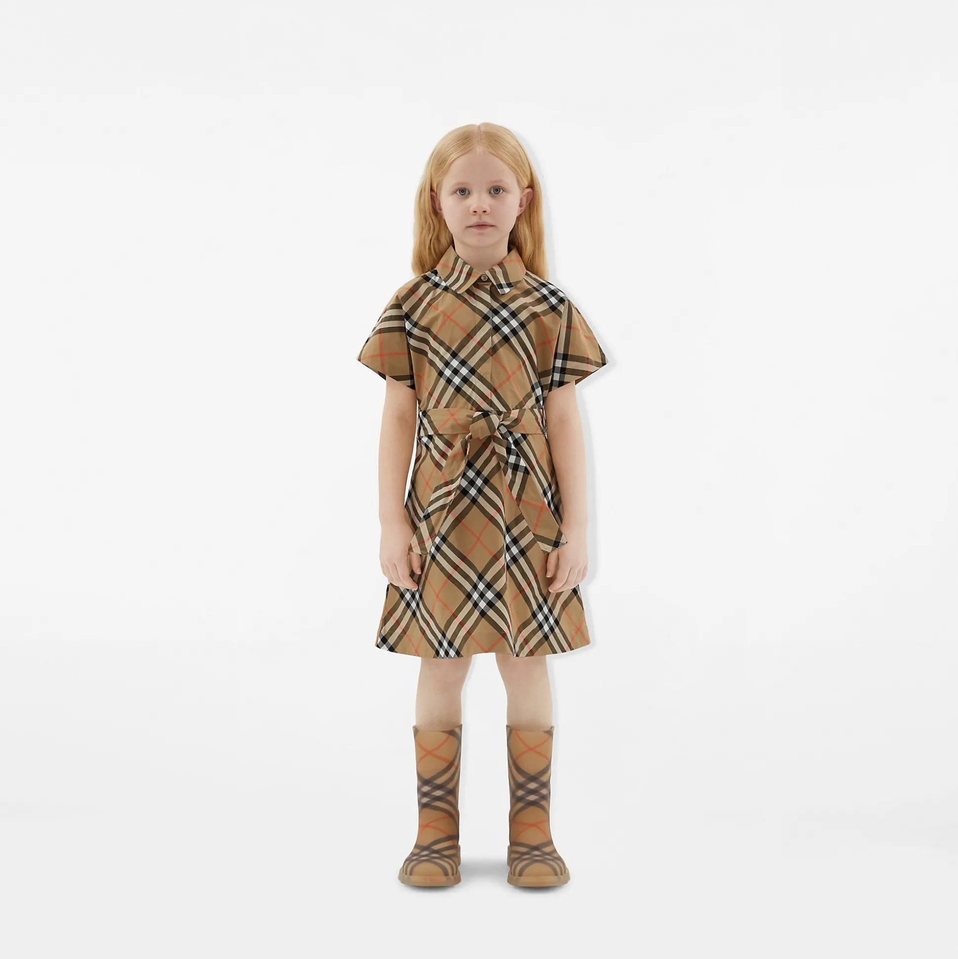 Discount Burberry Check Cotton Shirt Dress Sand