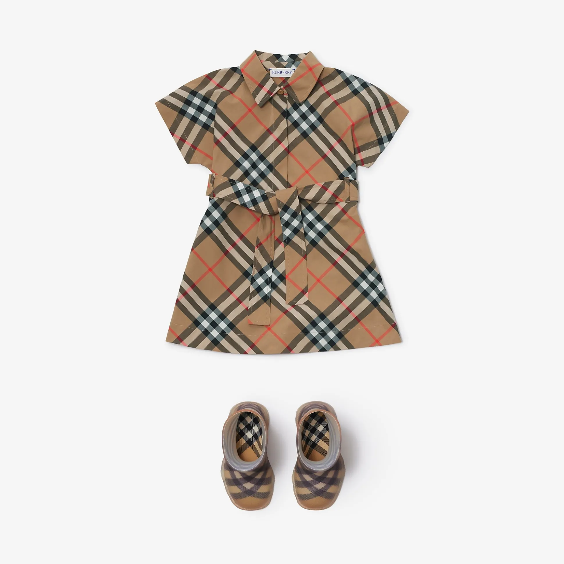 Store Burberry Check Cotton Shirt Dress Sand