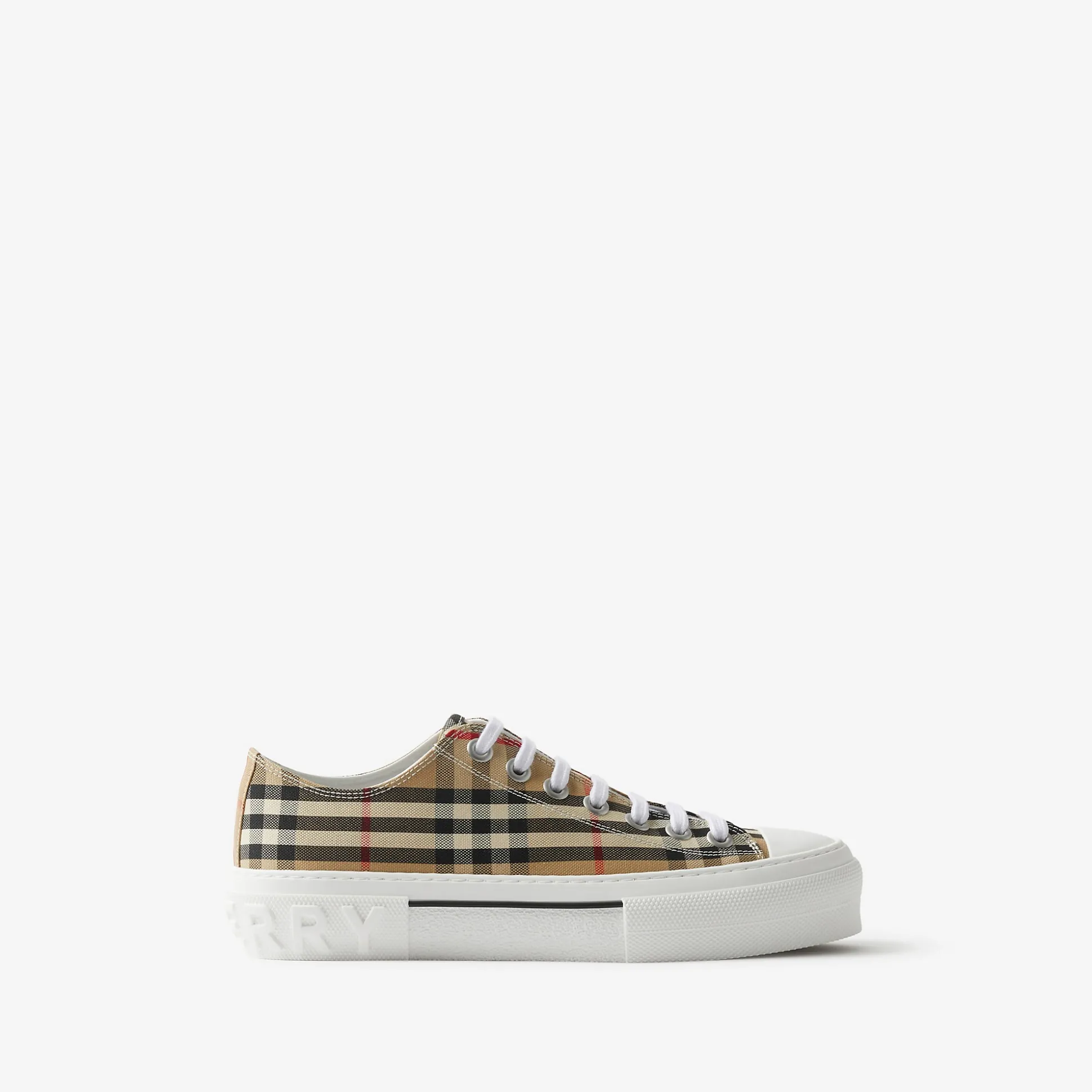 Shop Burberry Check Cotton Sneakers Archivebeige